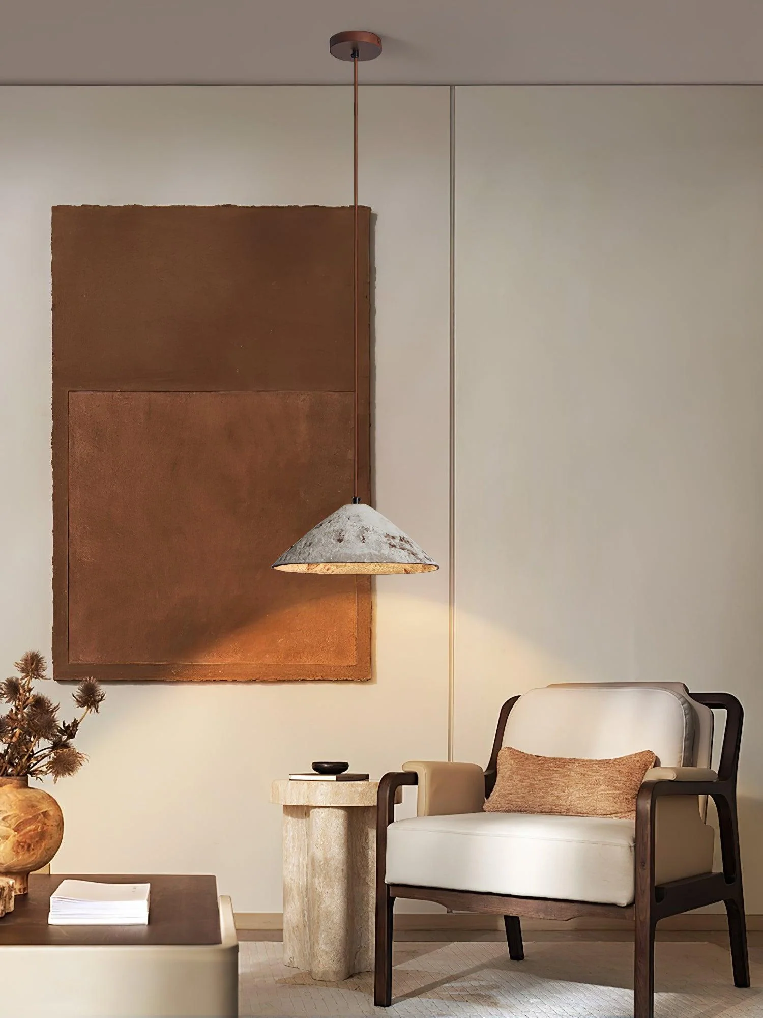 Подвесной светильник Ceramic Whisper - ∅30см x 28см, белый, темное дерево