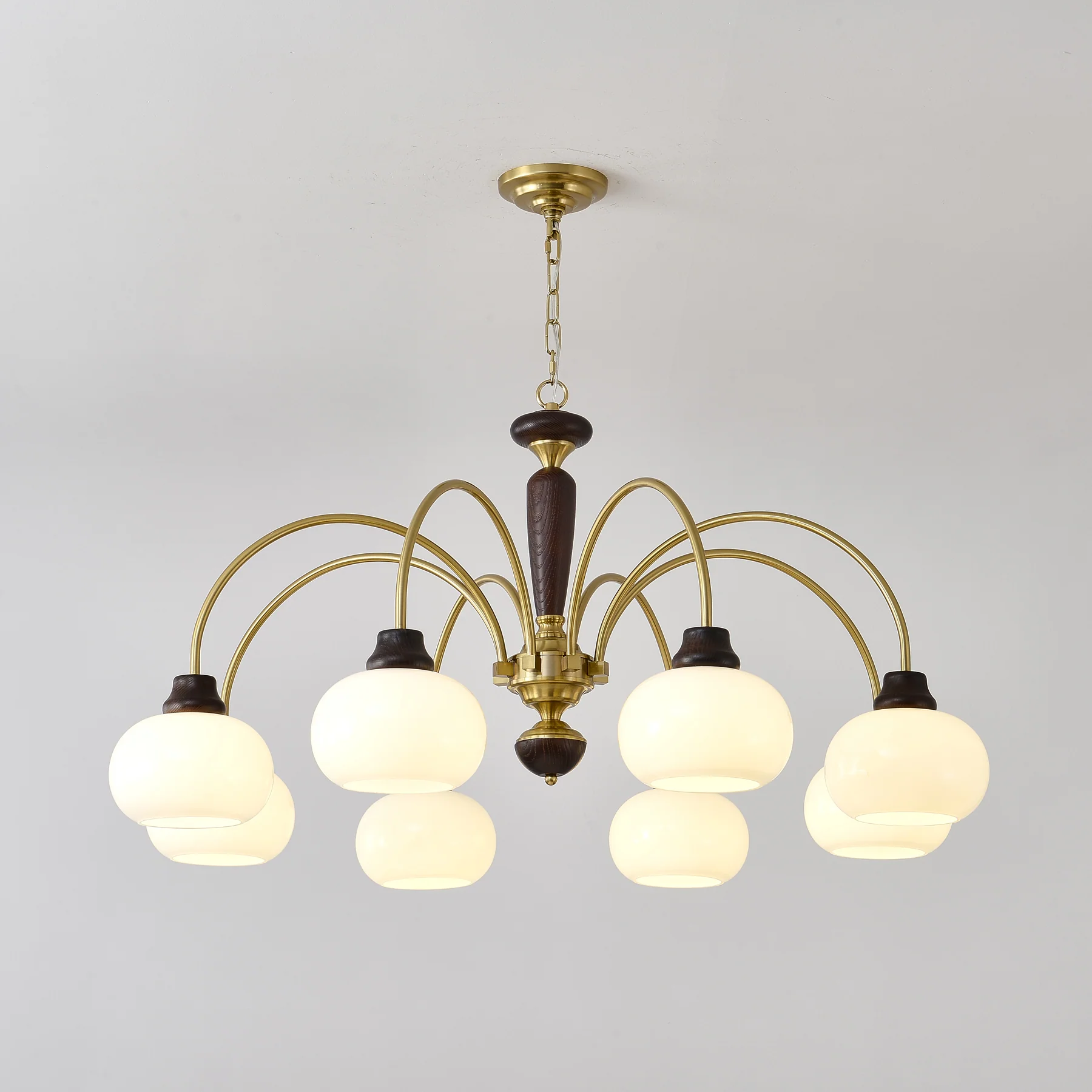 Люстра Arched Globe - 6 плафонов ∅82см x 40см, орех, золотой