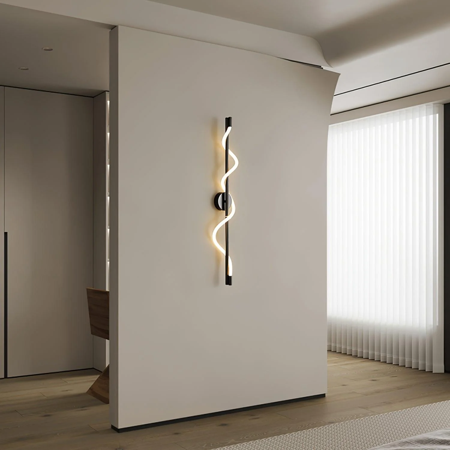 Flexible Linear Curve Wall Lamp - W 9.8″ x H 47.2″ / W 25cm x H 120cm Set of 2 / Black & White / Remote Control Dimmer