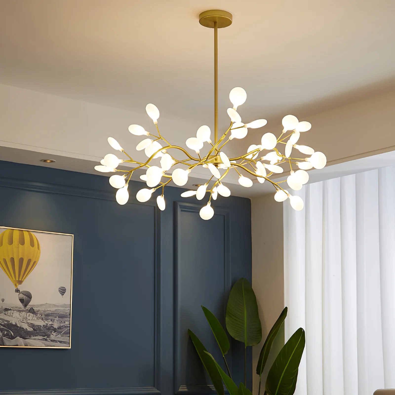 Люстра LED Firefly Sputnik - 45 подвесов ∅83см x 35см, золотой, белый