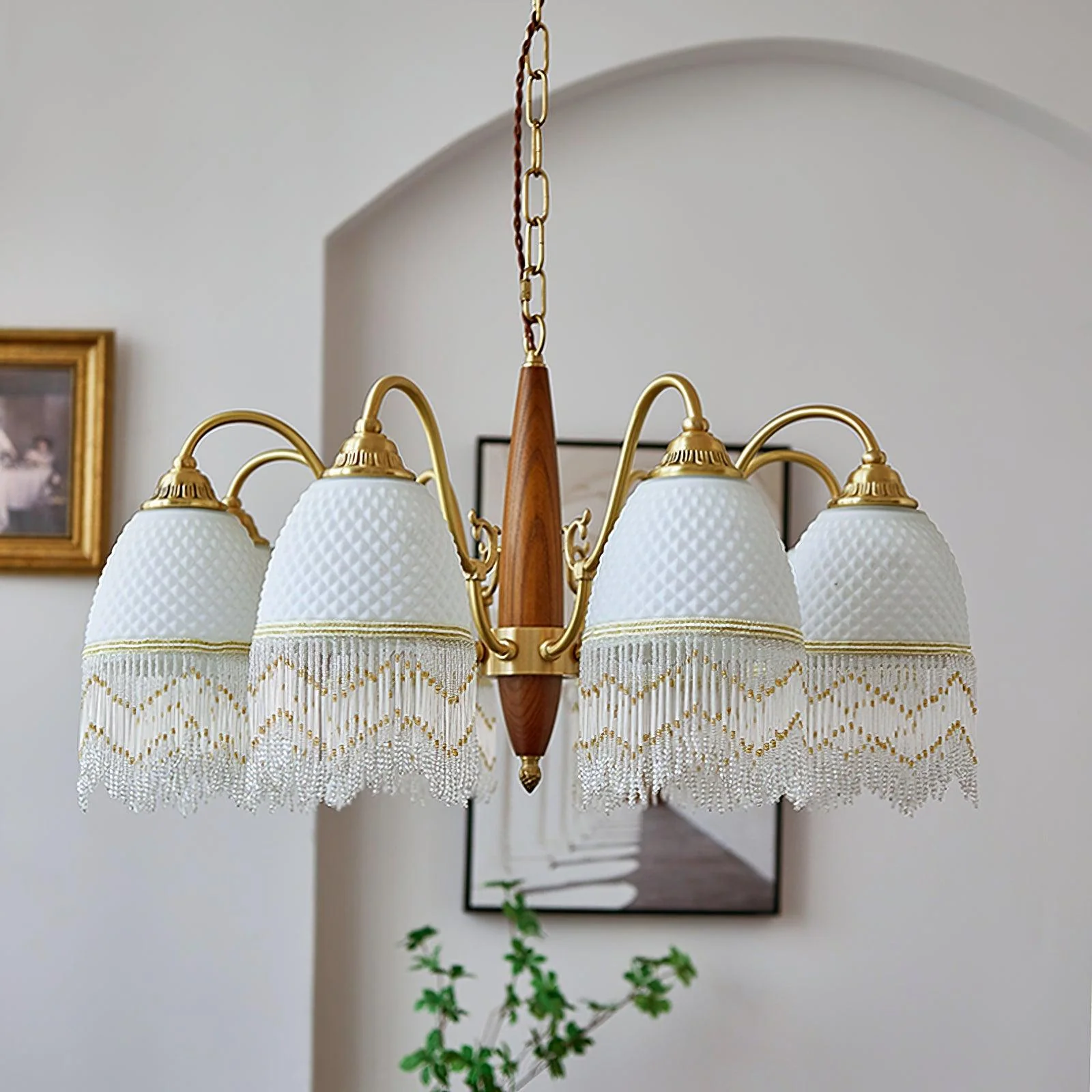 Люстра Mesh Tassel Glass - 3 плафона ∅50см x 42см, латунь, белый