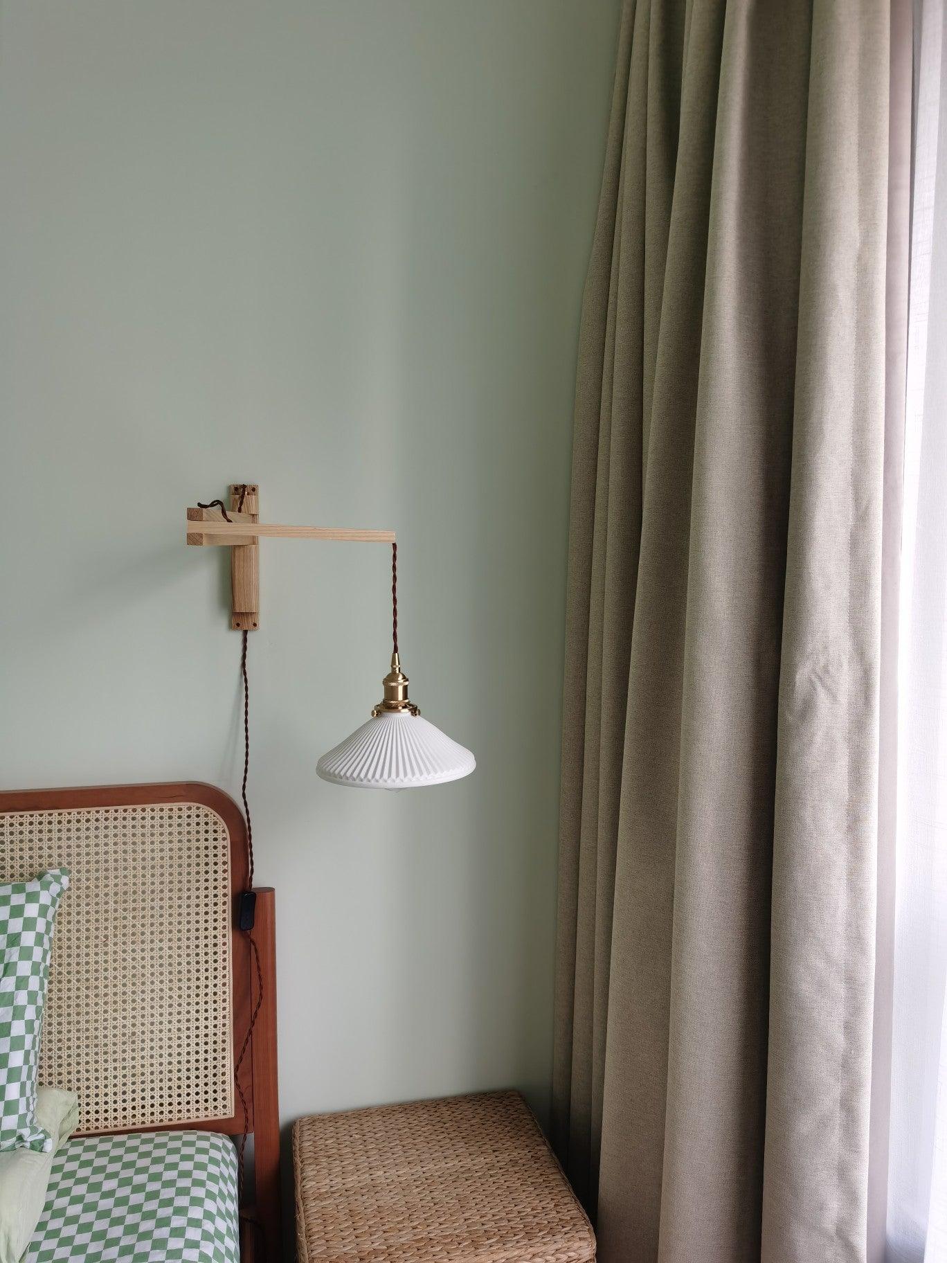 Walnut Telescopic Wall Lamp - Set Of 2 / Wooden+White / US plug