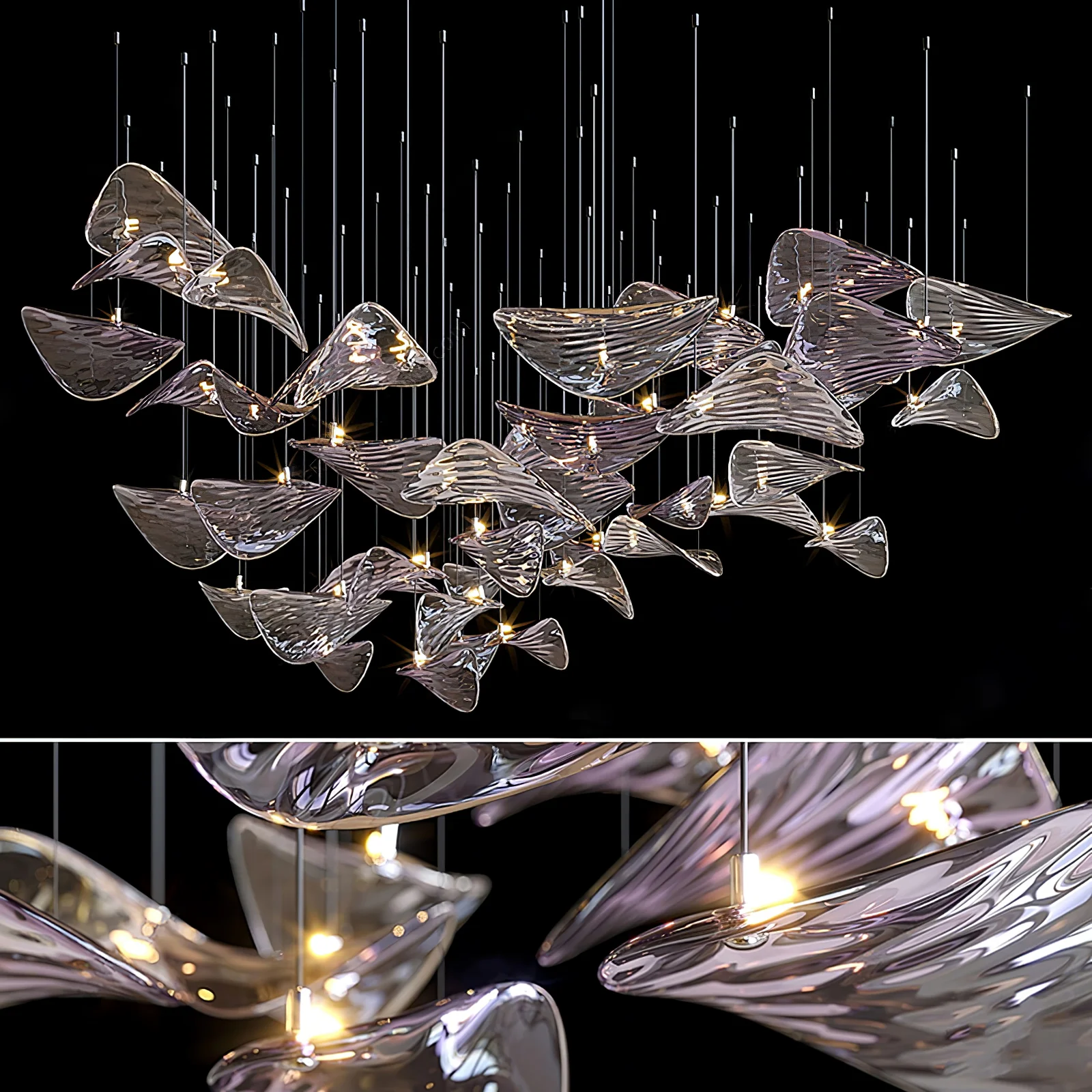 Люстра Wave Floating Leaf - янтарь, теплый свет, кастомный размер