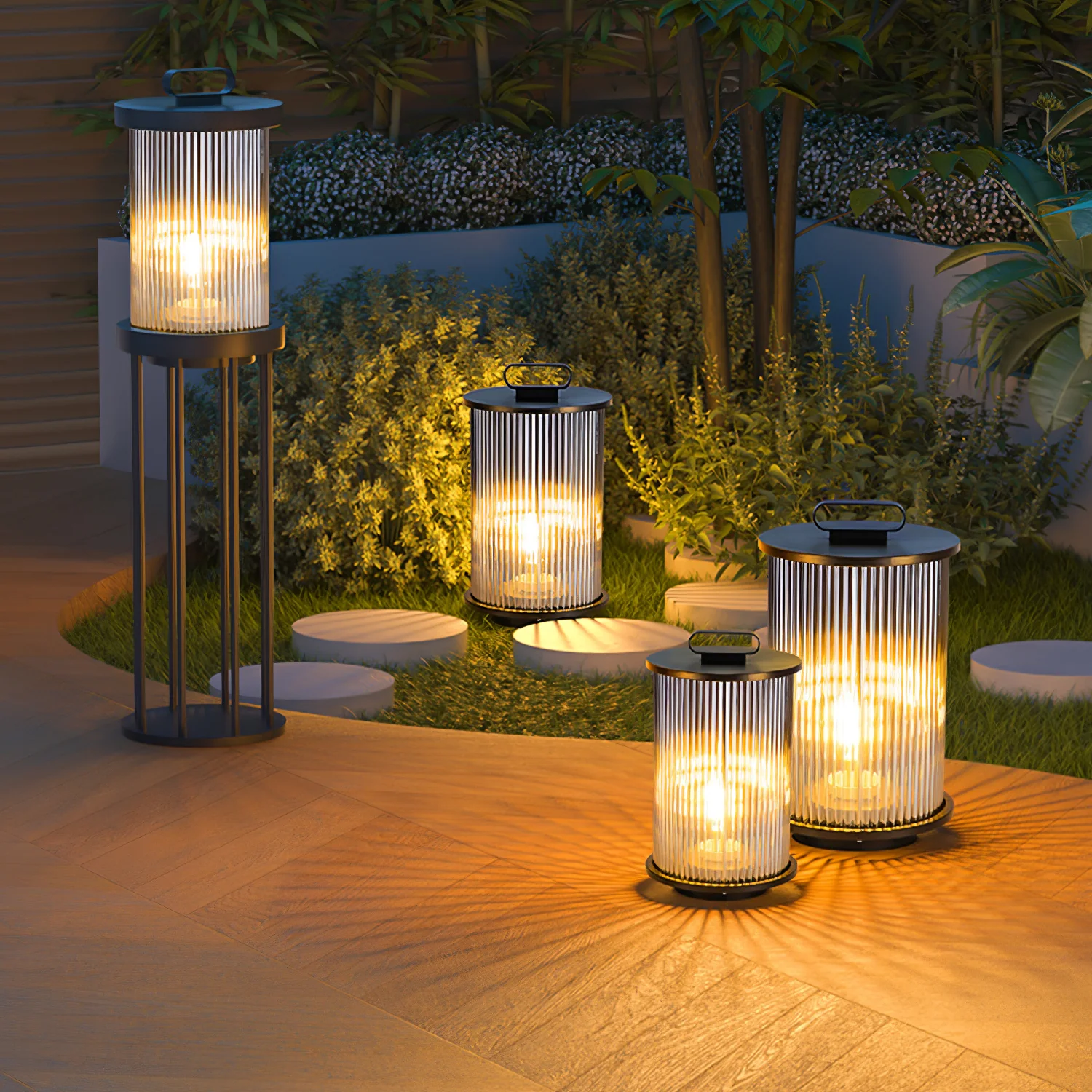 Садовый светильник Lantern - ∅30см x 120см, черный, прозрачный