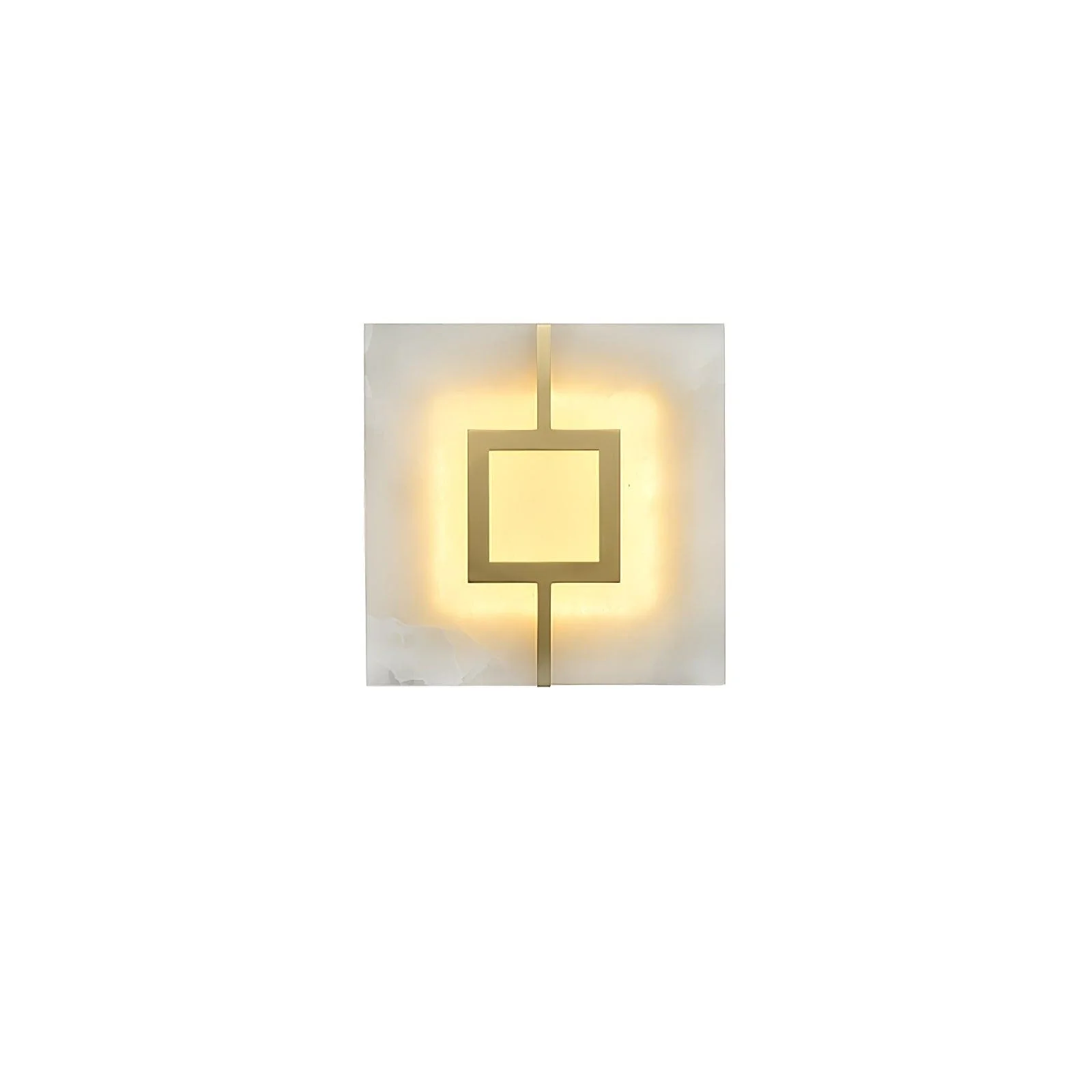Square Alabaster Wall Lamp - W 6.5″ x H 16.7″ /  W 16.5cm x H 42.5cm Set of 2 / Brass & White / Cool Light