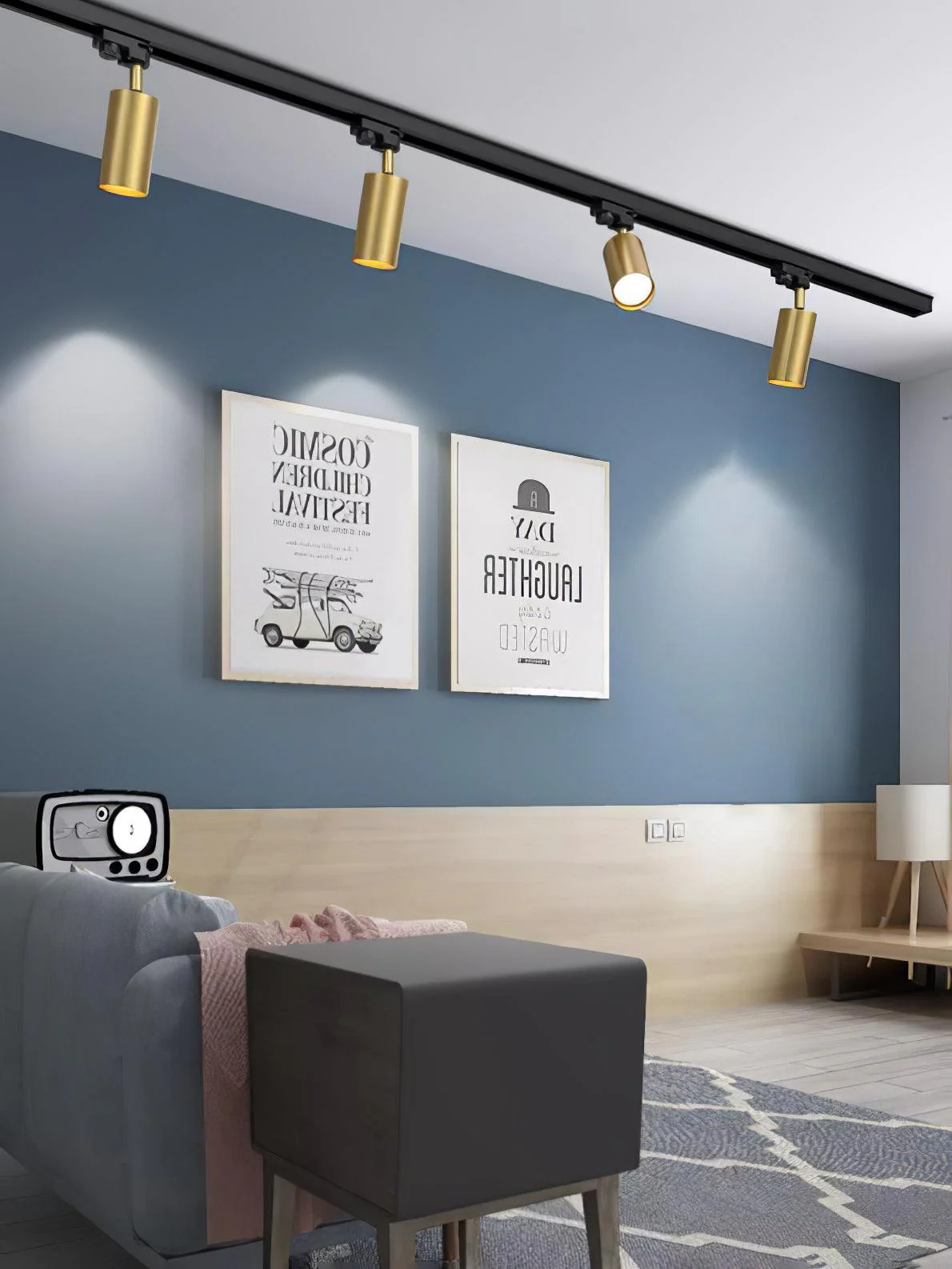 Трековый светильник Adjustable Spotlight - 3 источника света ∅100см x 11см, черный, золотой, теплый свет