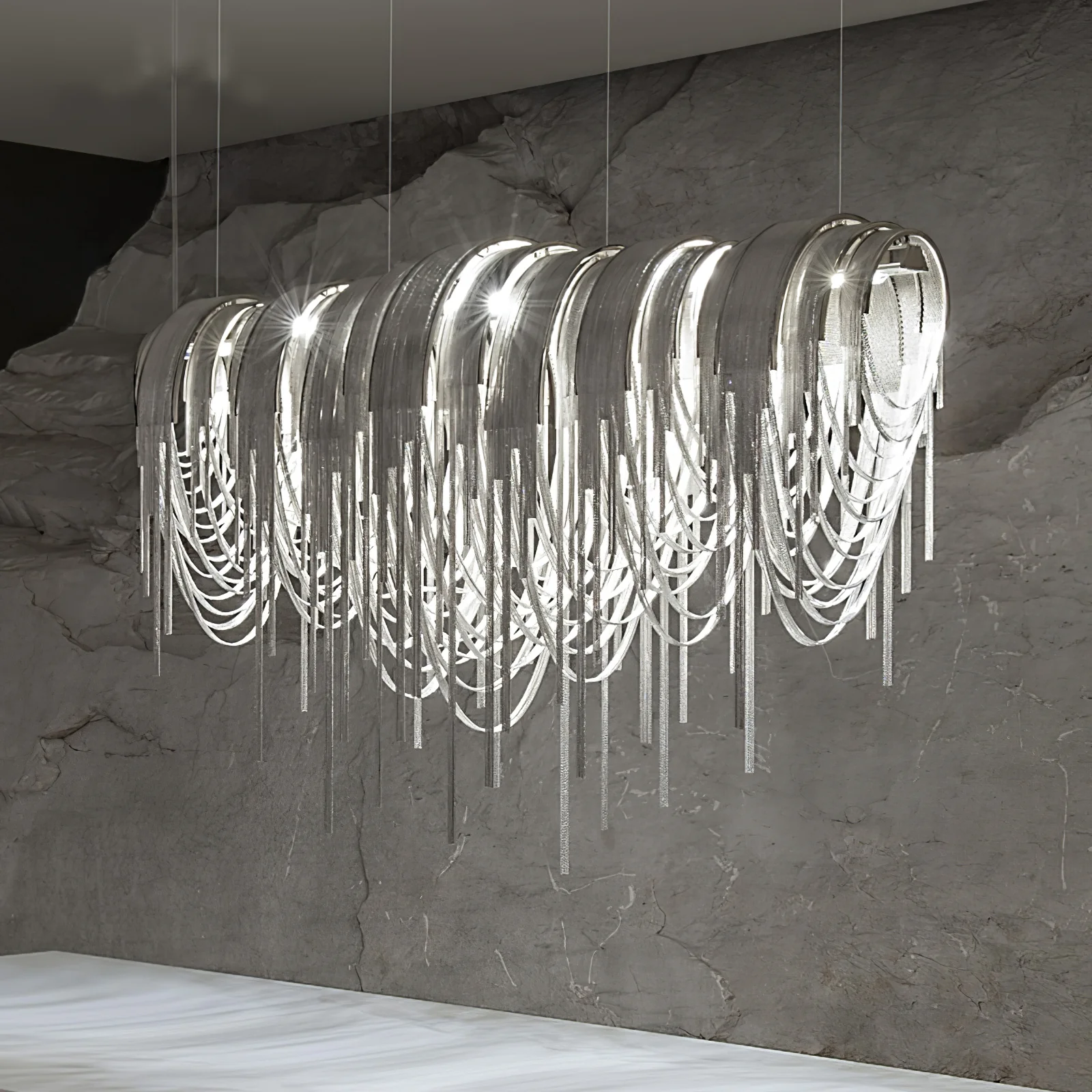 Люстра Length Chains - длинная, 181см x 42см x 78см, розовое золото