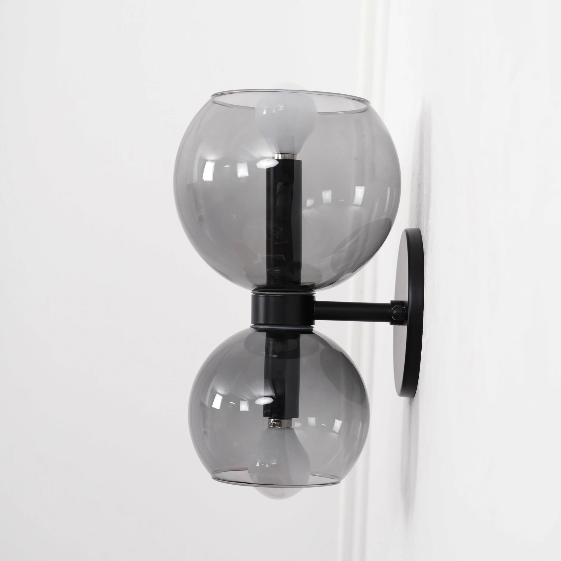 Round Pearl Sconce - Set of 2 / Brass / Smoke grey