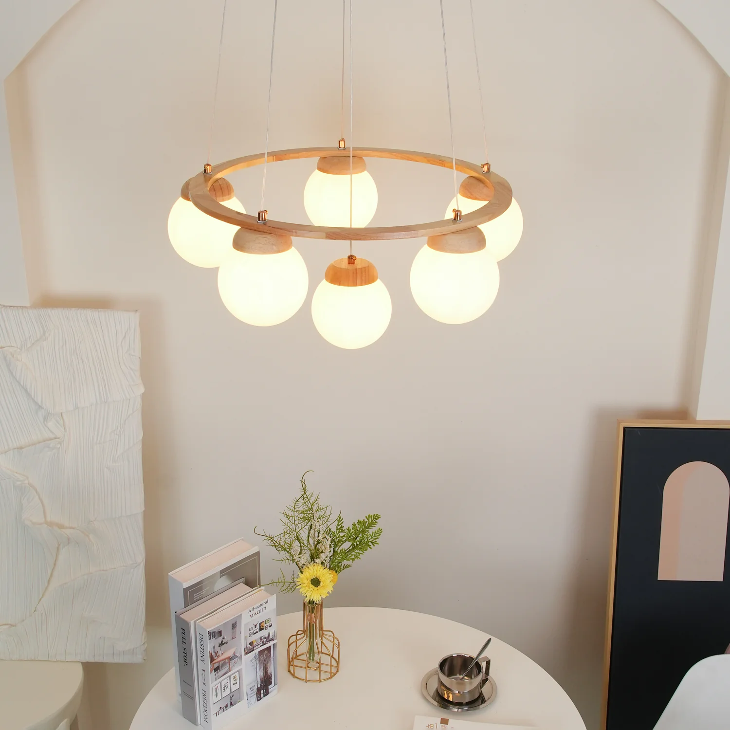 Люстра Miira Wood - 4 подвеса ∅50см x 150см, дерево, белый