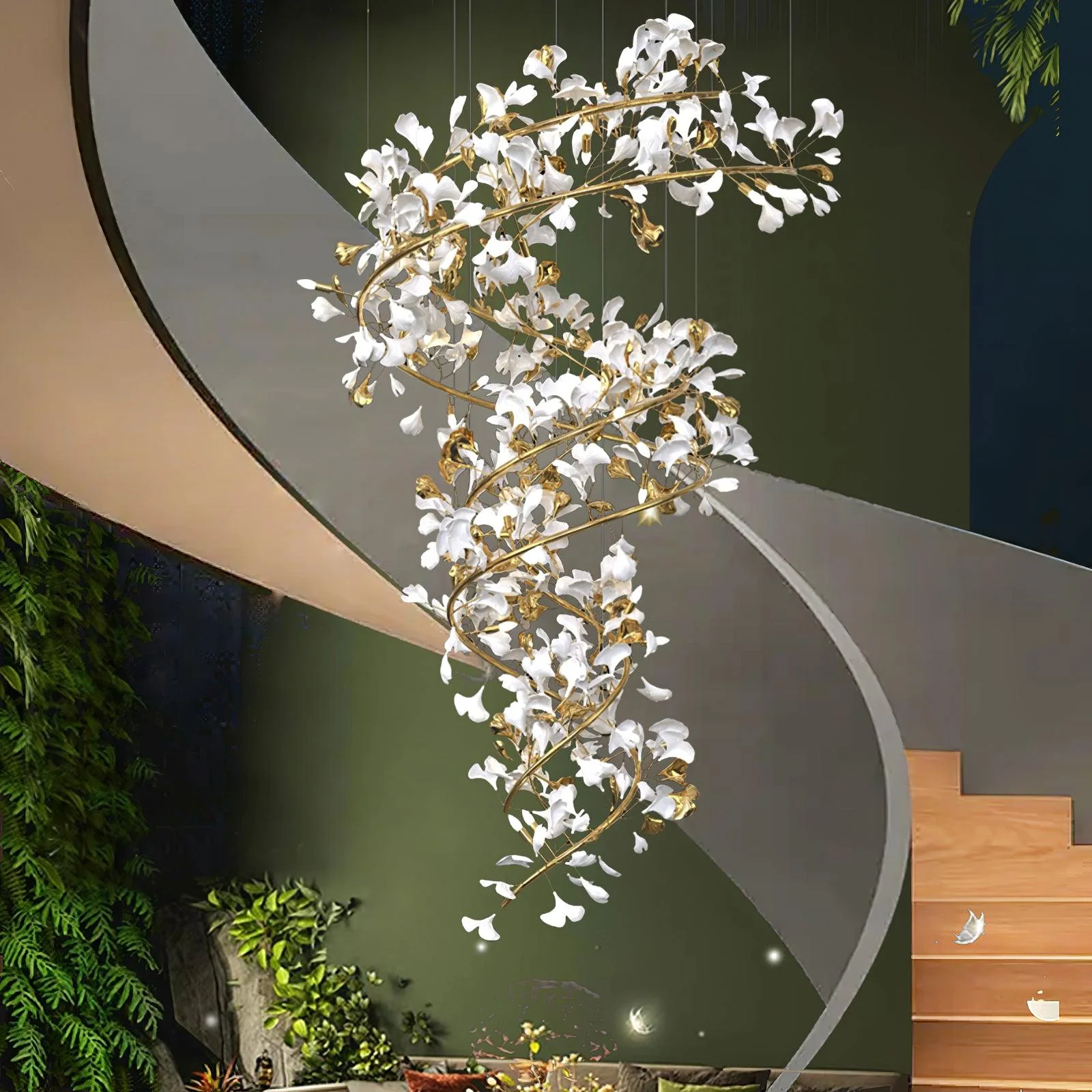Люстра Gingko Q - ∅80см x 200см, никель, белый