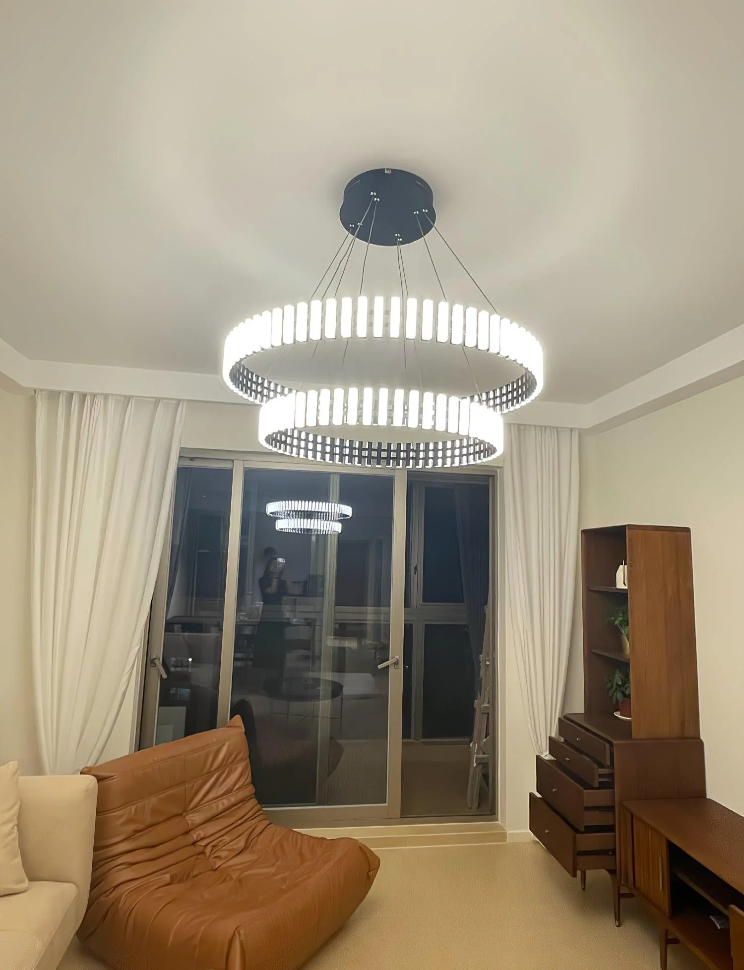 Люстра Hanging LED - ∅60см x 8см, черный, белый, теплый свет