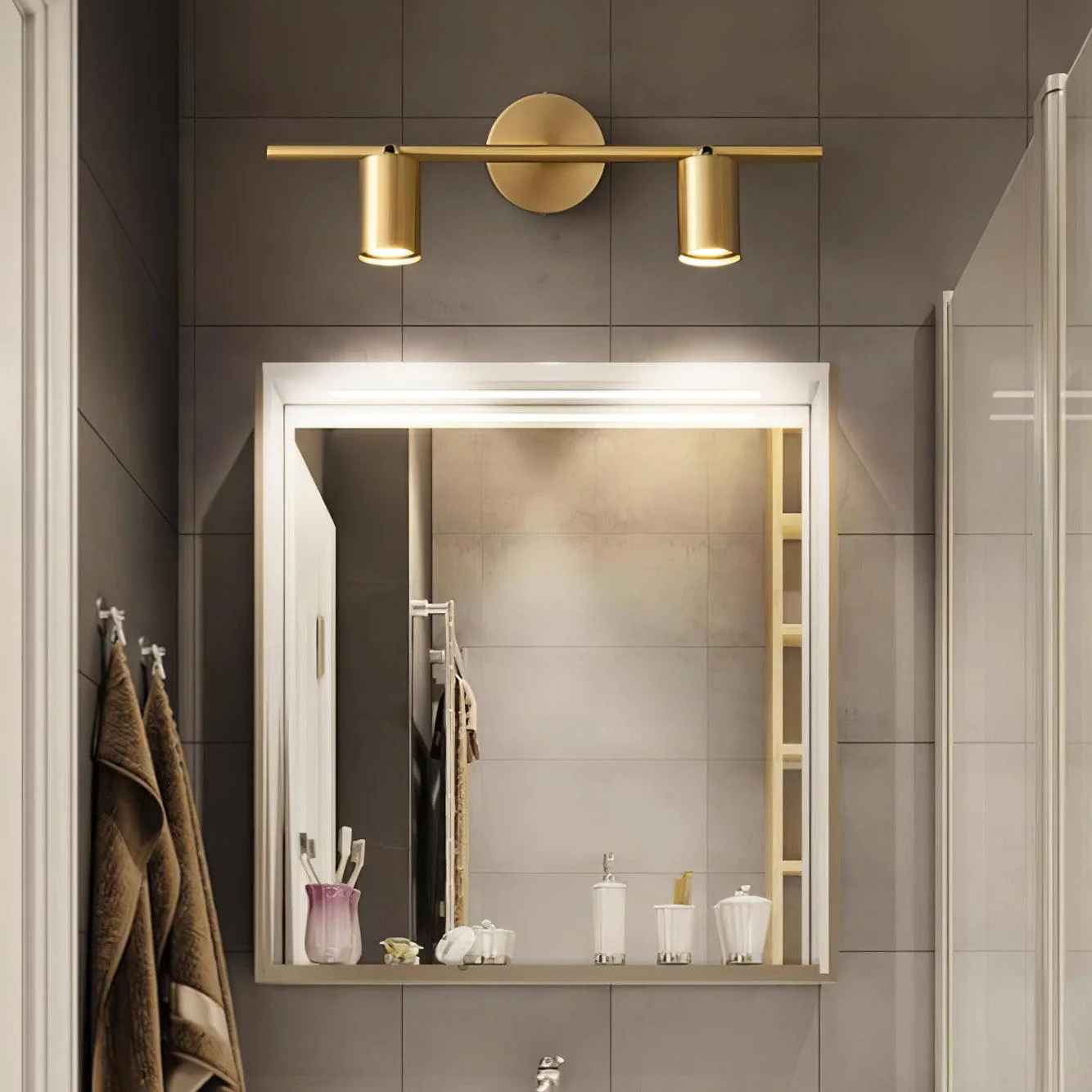 Rotatable Spotlight Wall Light - 2 heads Set of 2 / Black brushed gold