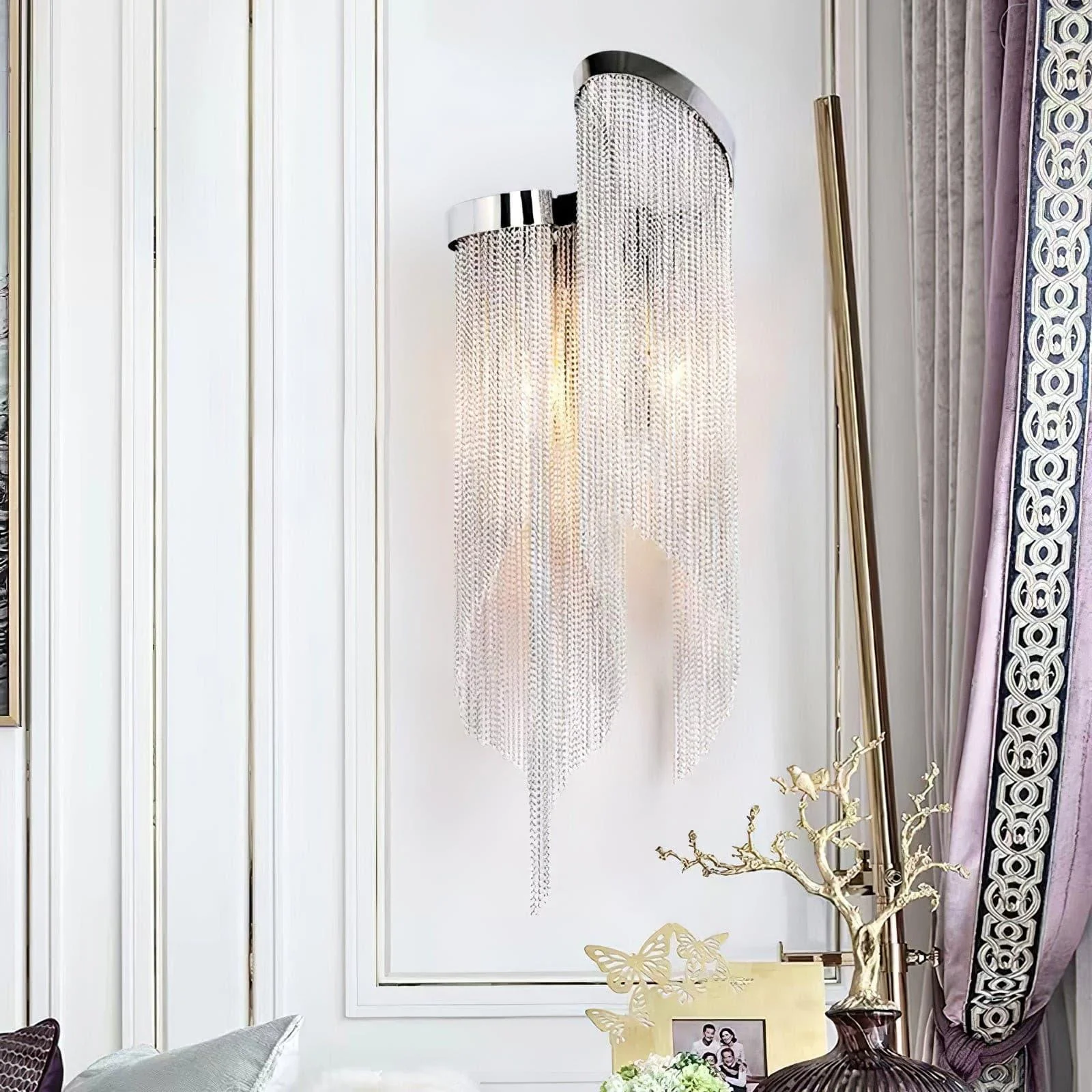 Chain Tassel Wall Lamp - Set of 2 / Silver