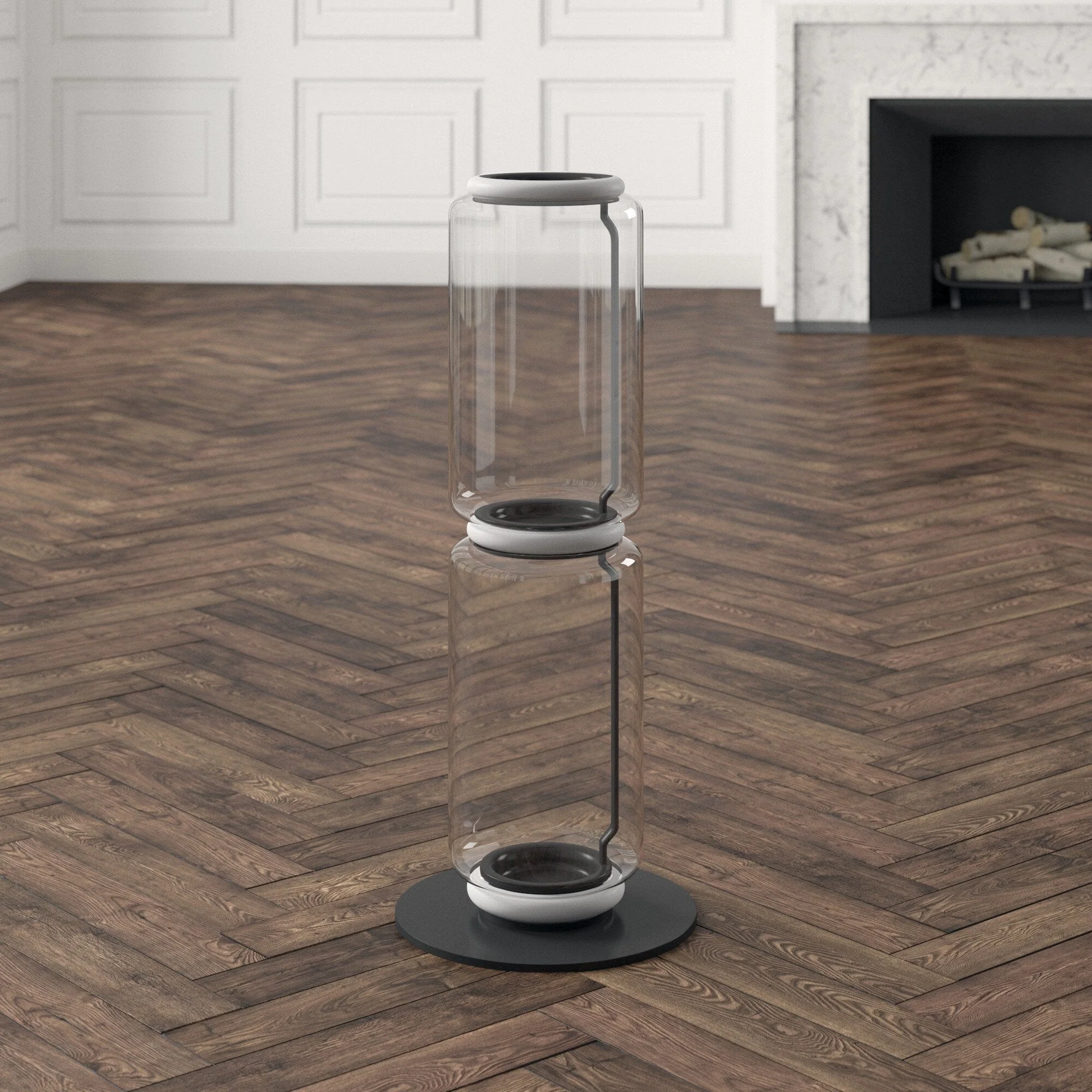Торшер Bamboo Glass - ∅28см x 57см, стекло, черный, теплый свет