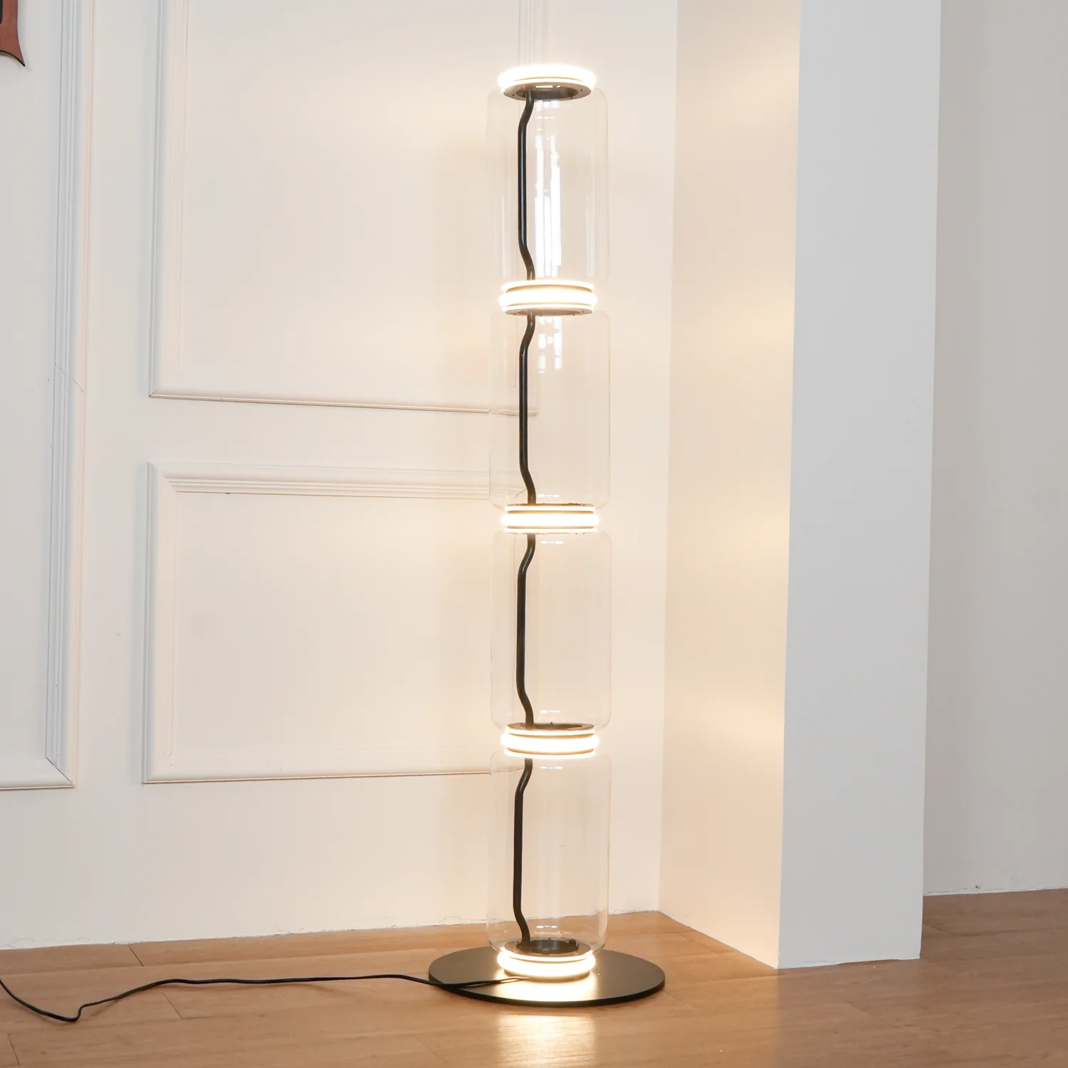 Торшер Bamboo Glass - ∅28см x 57см, стекло, черный, теплый свет