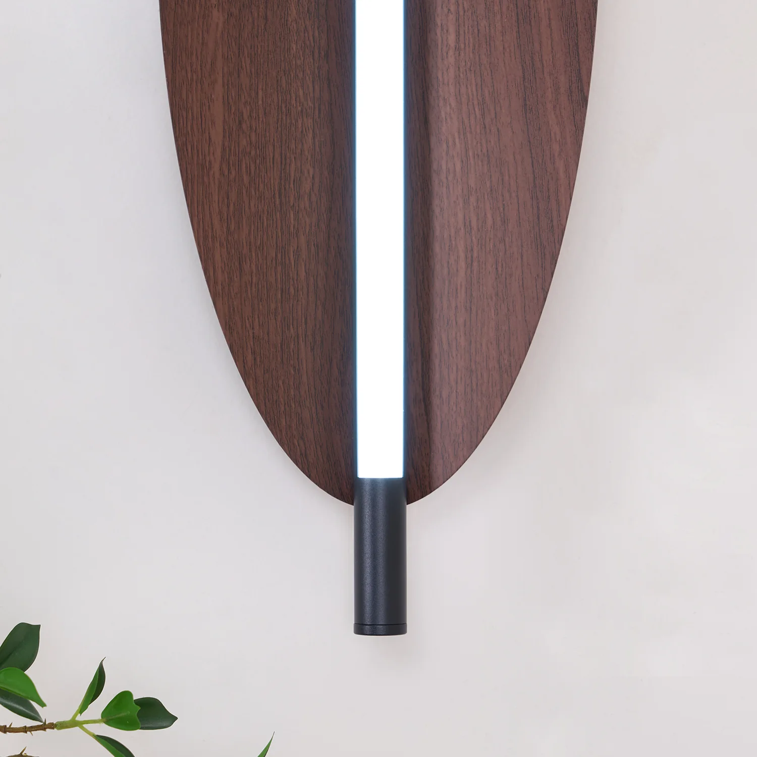 Sleek Board Sconce - ∅ 7.1″ x H 23.6″ / ∅ 18cm x H 60cm Set of 2 / Hydrographic Walnut Wood Grain Finish / Warm Light