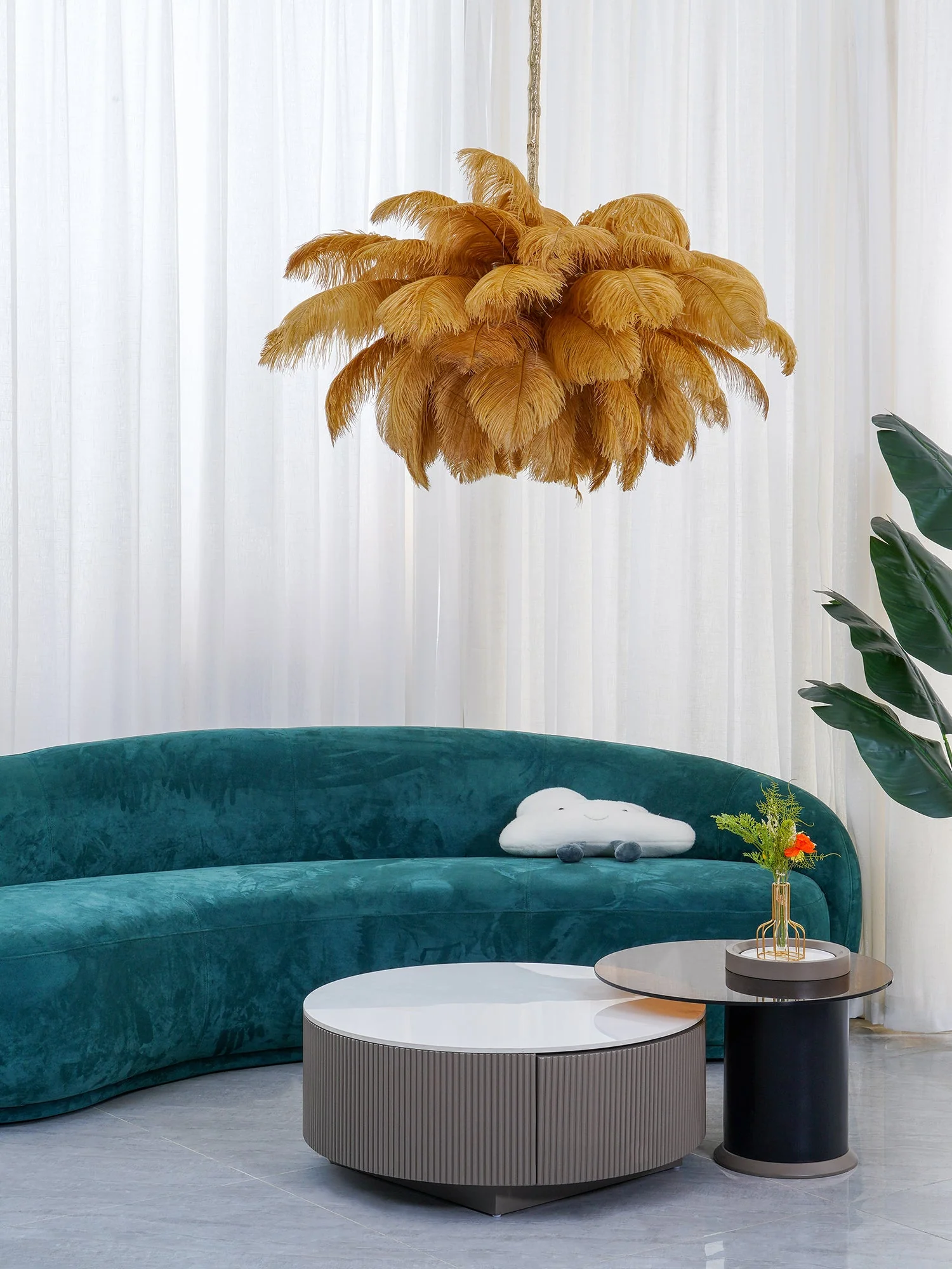 Люстра Ostrich Feather - ∅110см x 90см, серебро, белый