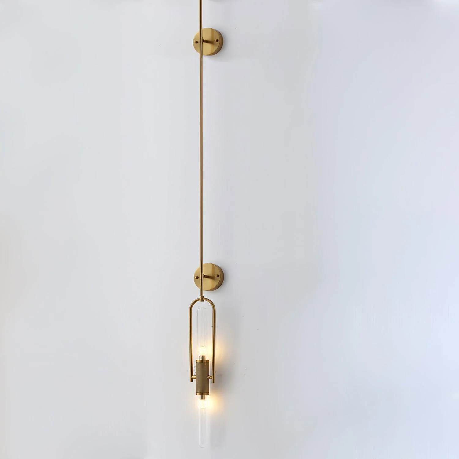 Long Arc Glass Wall Lamp - ∅ 4.7″ x H 39.4″ / Dia 12cm x H 100cm Set of 2 / Brass & Clear
