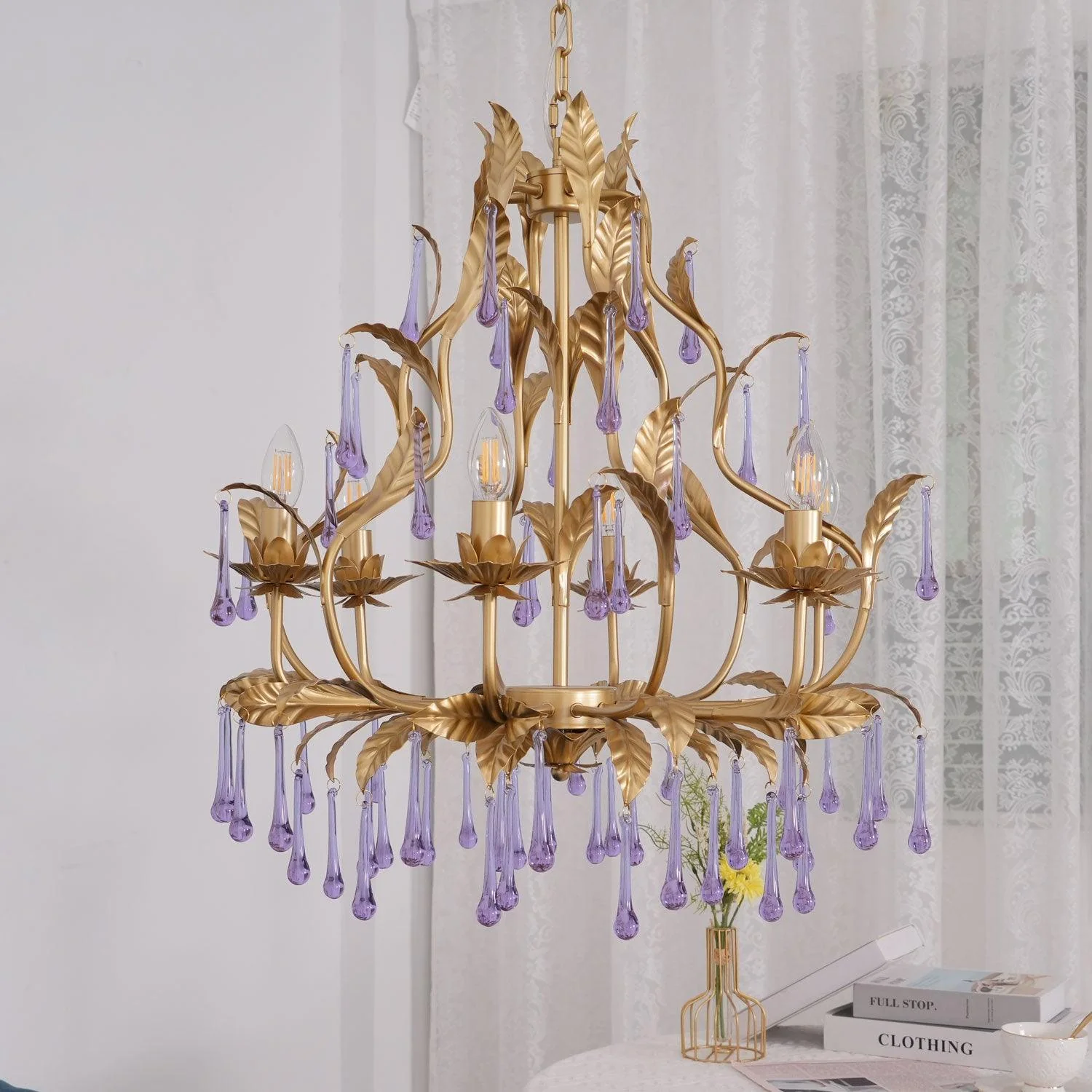 Люстра Amethyst Drops Glass - 8 подвесов ∅80см x 92см, золотой, карамельное стекло