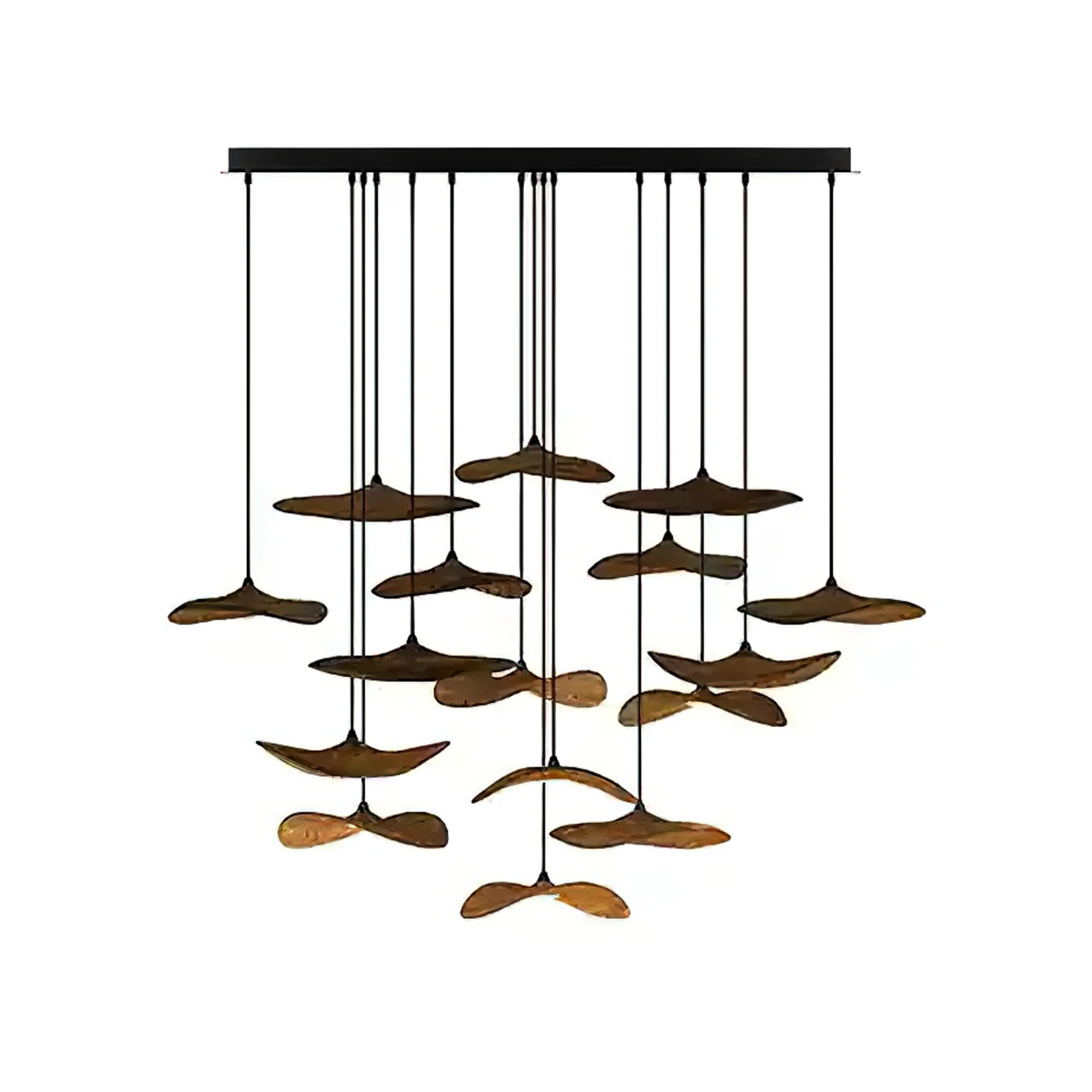 Люстра Empty Leaf - 3 подвеса ∅48см x 35см, орех, теплый свет
