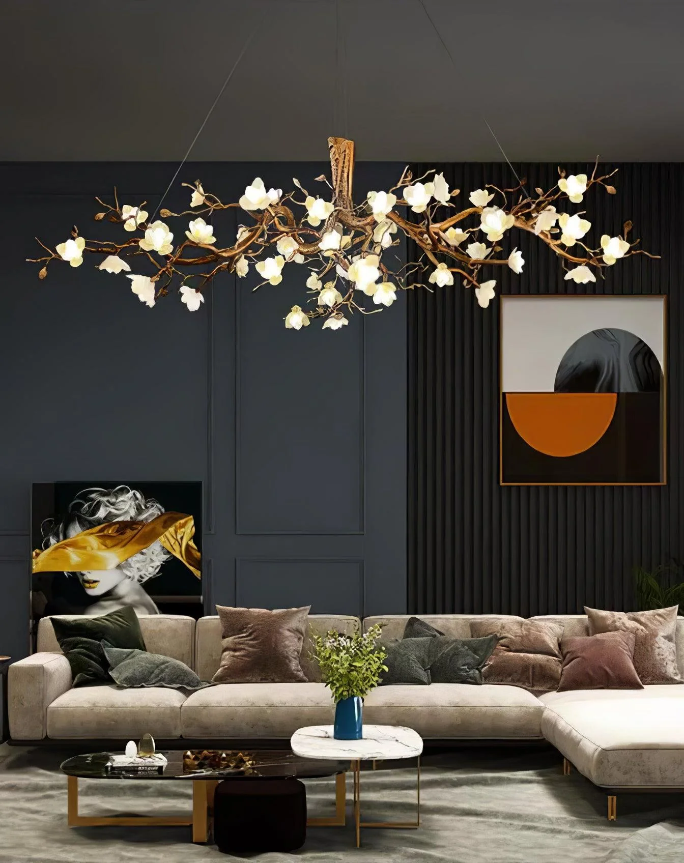 Люстра Flower Bloom Branch Brass - ∅120см х 45см, латунь, белый