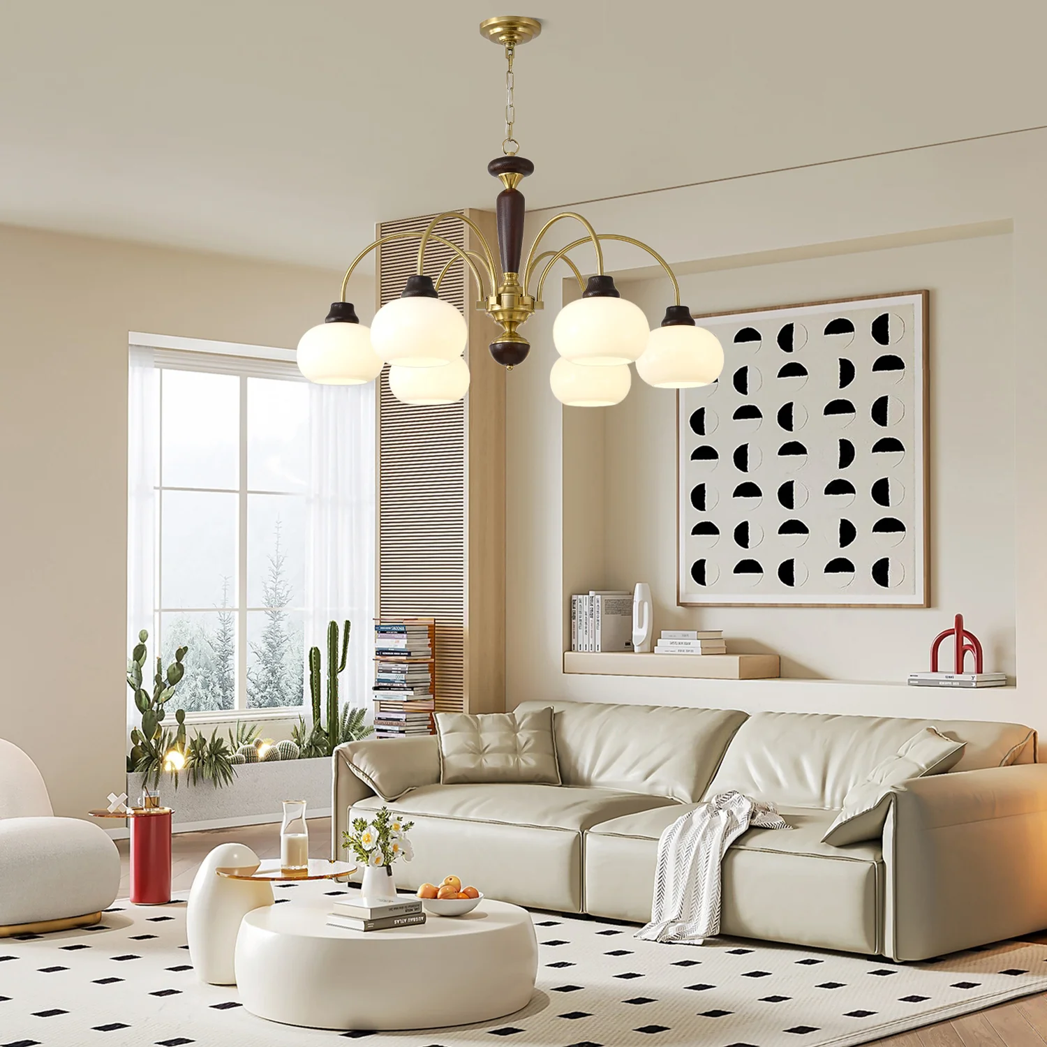 Люстра Arched Globe - 6 плафонов ∅82см x 40см, орех, золотой