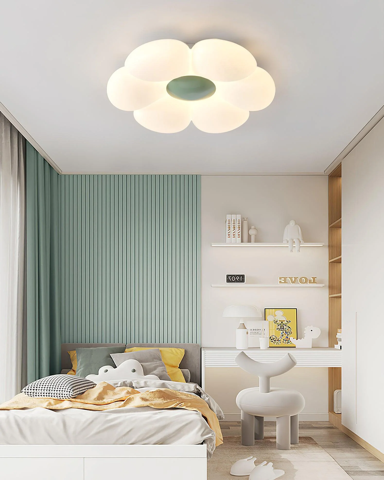 Потолочный светильник Six-leaf Flower Kids Room - ∅50см x 12см, розовый, теплый свет