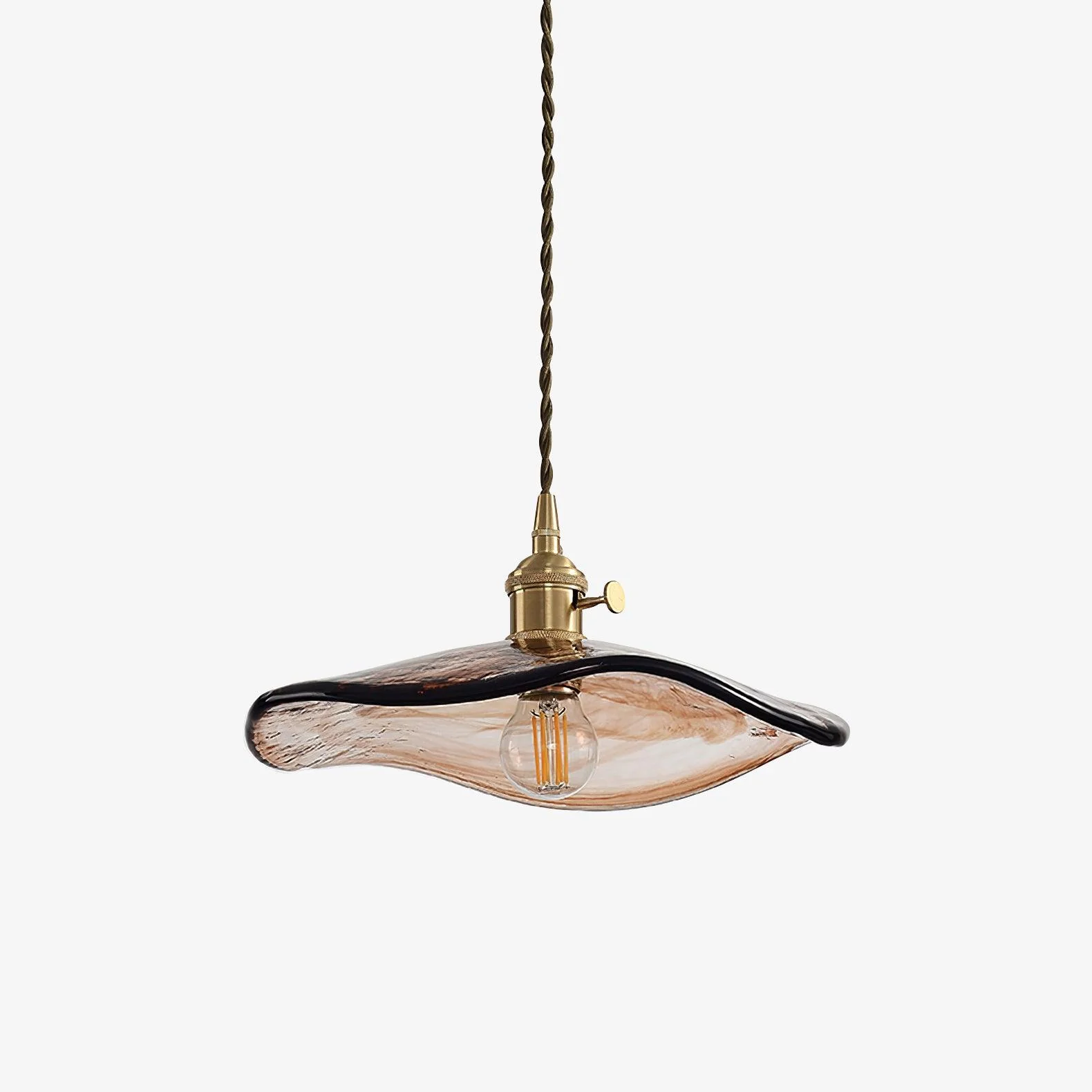 Подвесной светильник Flower Petal Glass - ∅27см x 12см, латунь, янтарь