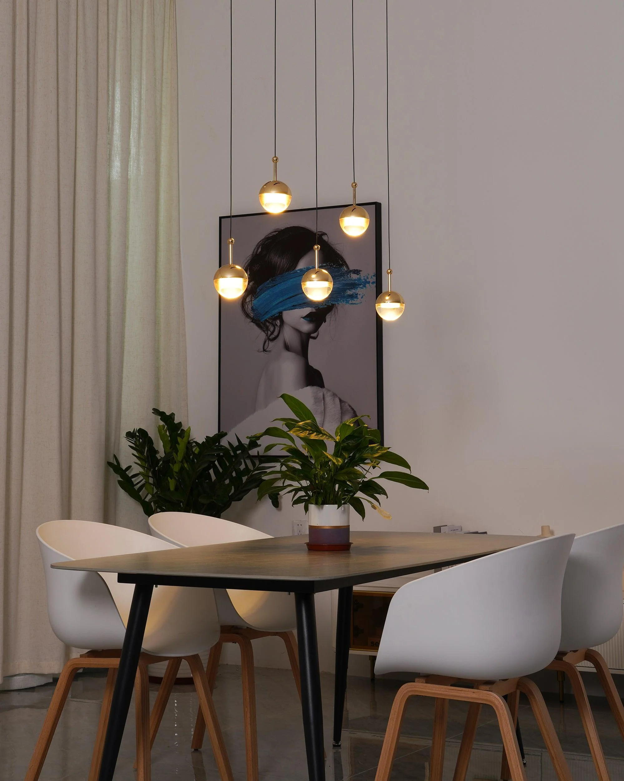 Подвесной светильник Restaurant Art LED - 5 плафонов ∅70см x 200см, розовое золото, теплый свет