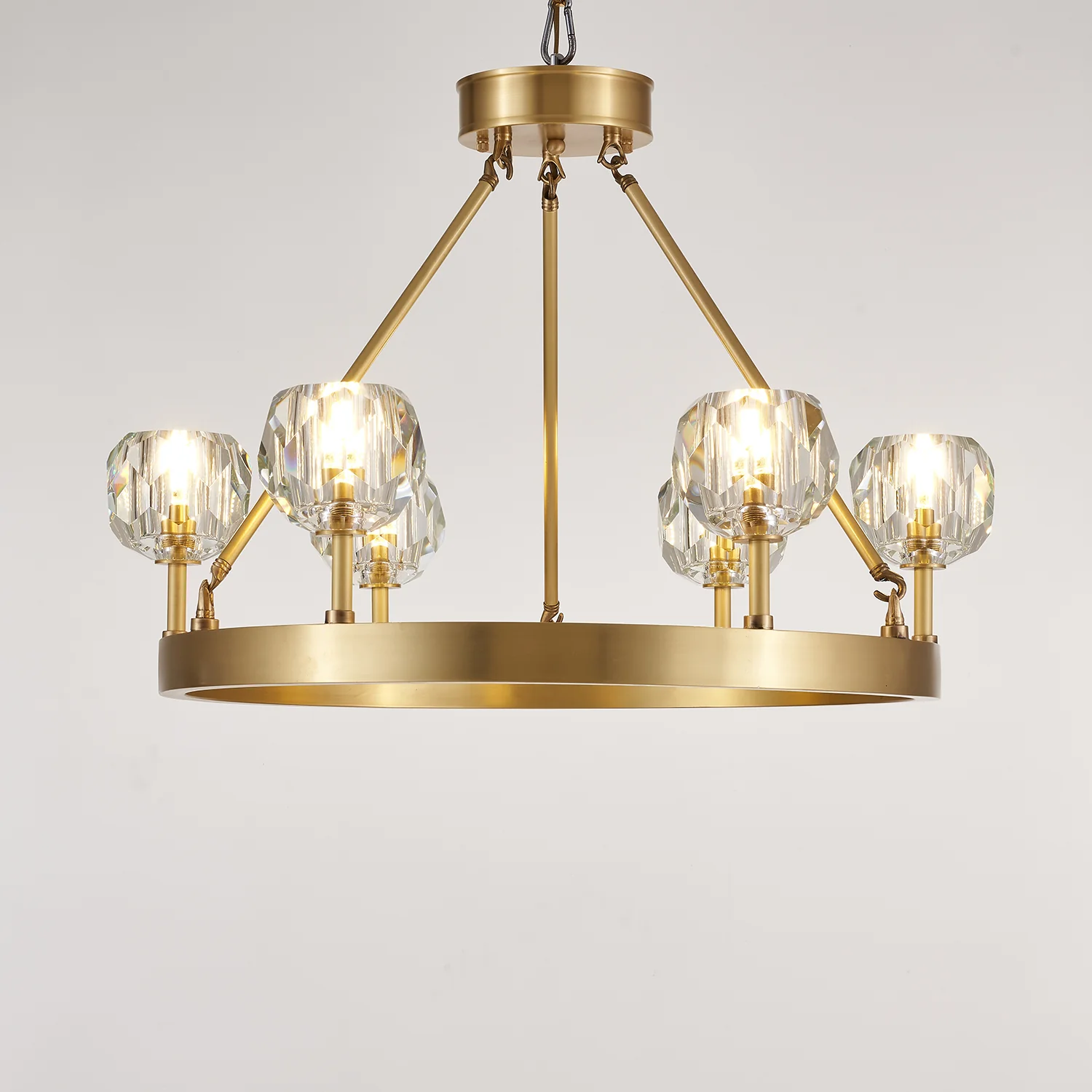 Люстра Crystal Round Golden - 8 источников света ∅80см x 50см, латунь, прозрачное стекло