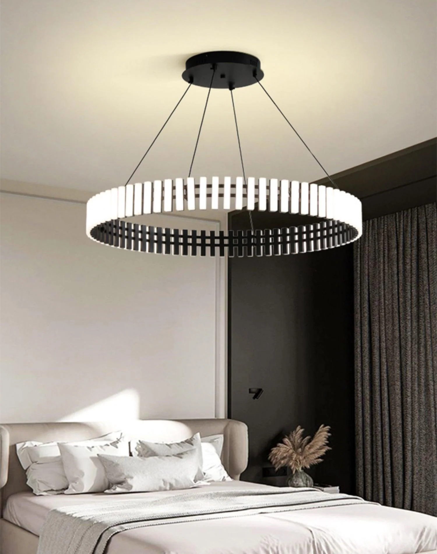 Люстра Hanging LED - ∅60см x 8см, черный, белый, теплый свет