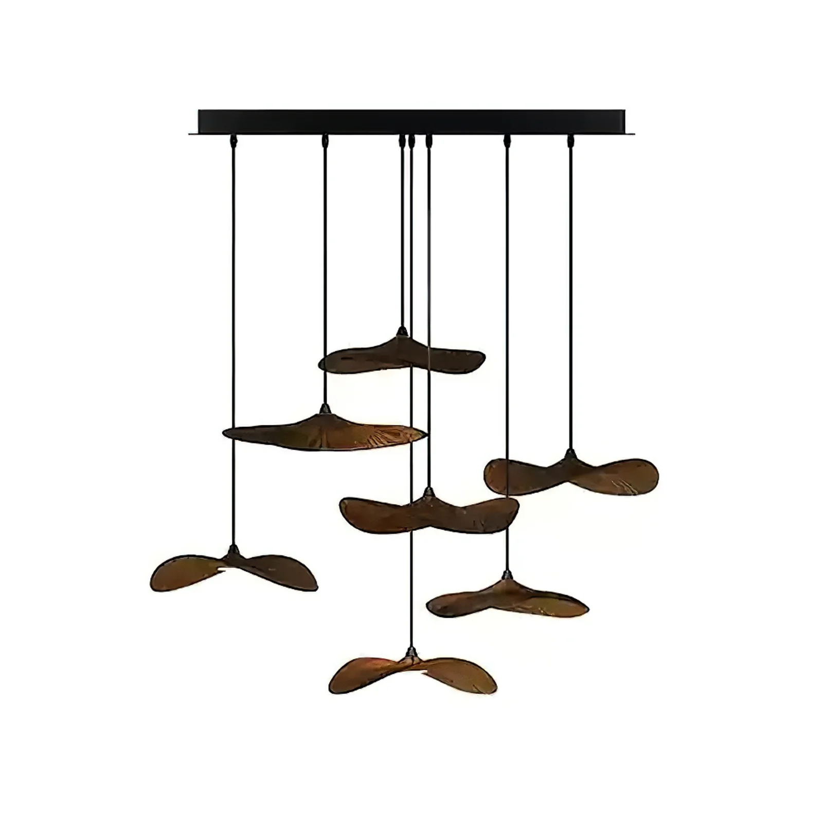 Люстра Empty Leaf - 3 подвеса ∅48см x 35см, орех, теплый свет