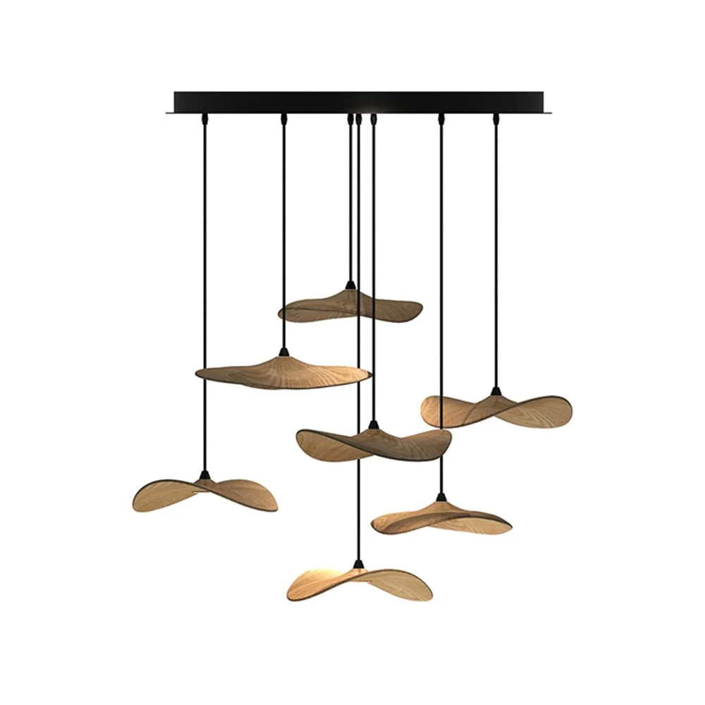 Люстра Empty Leaf - 3 подвеса ∅48см x 35см, орех, теплый свет