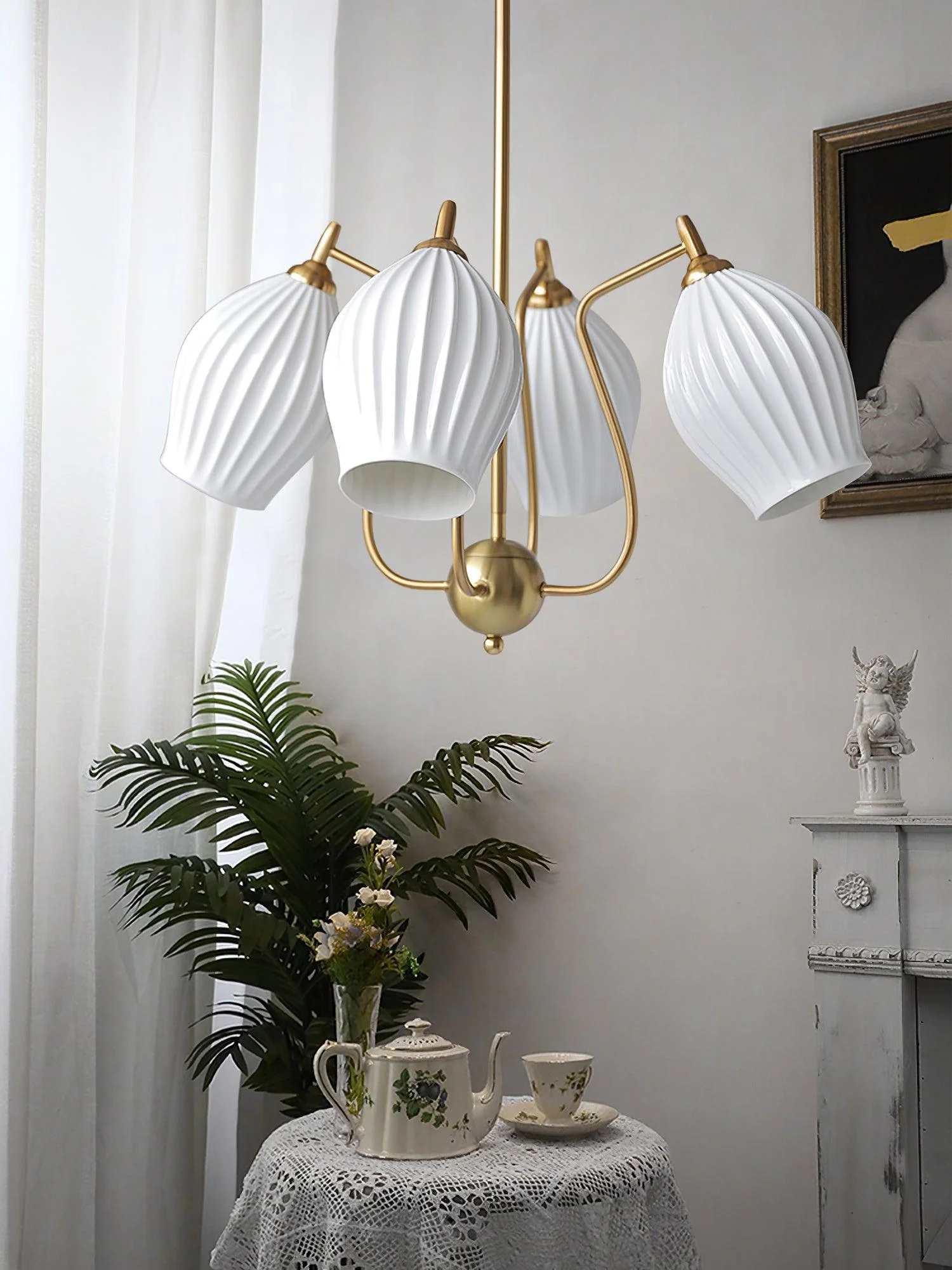Люстра Ceramic Ribbed - 8 плафонов ∅90см x 47см, песочный никель