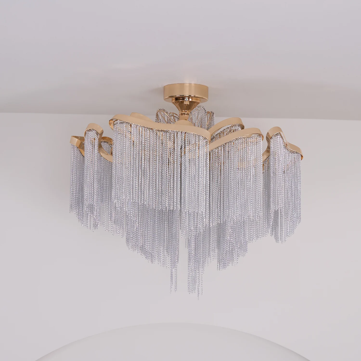 Потолочный светильник Modern Tassel - ∅60см х 70см, золотой, серебряная цепь