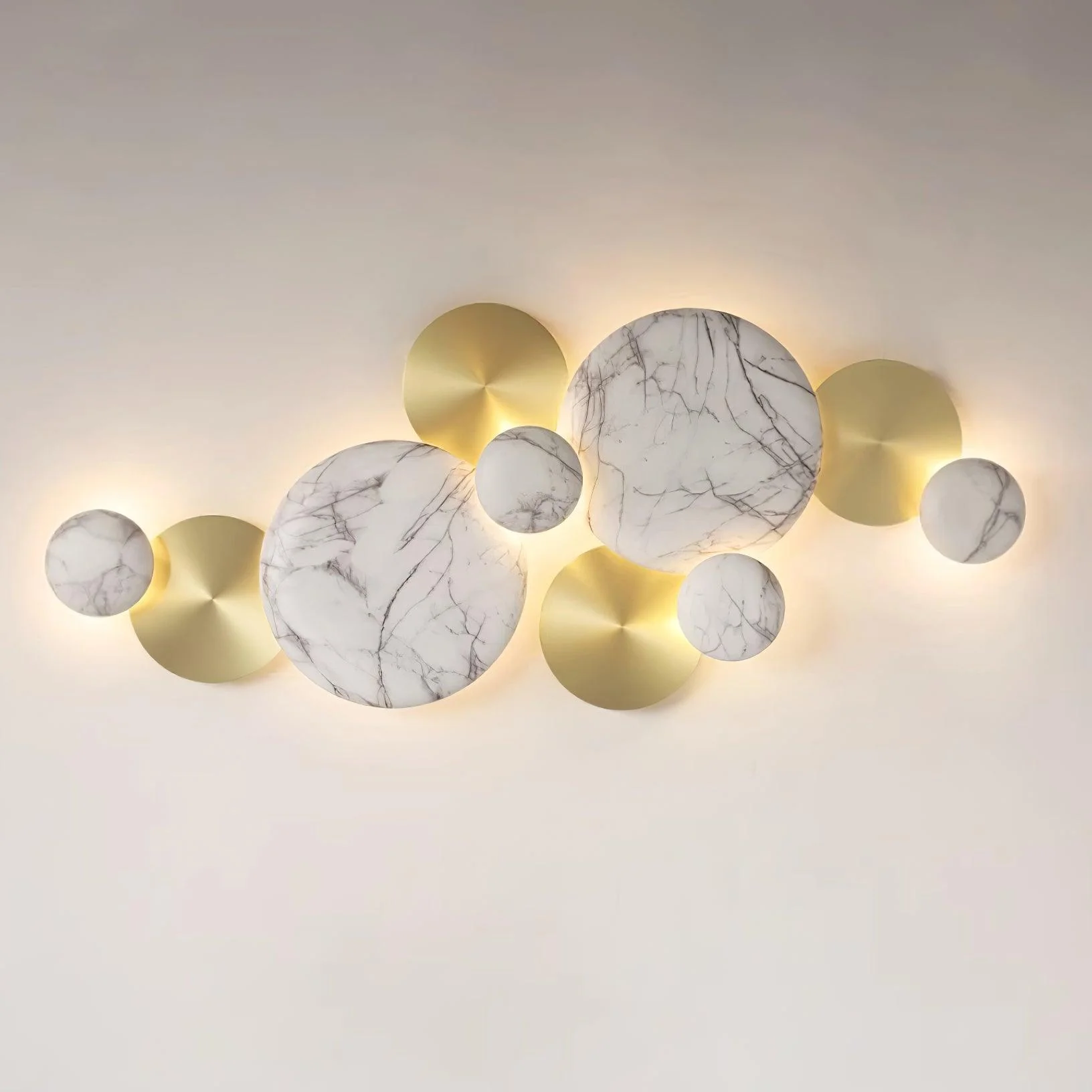 Luxury Pisco Wall Lamp - L 39.3″  x H 16.1″ Set of 2 / Gold & Marbling