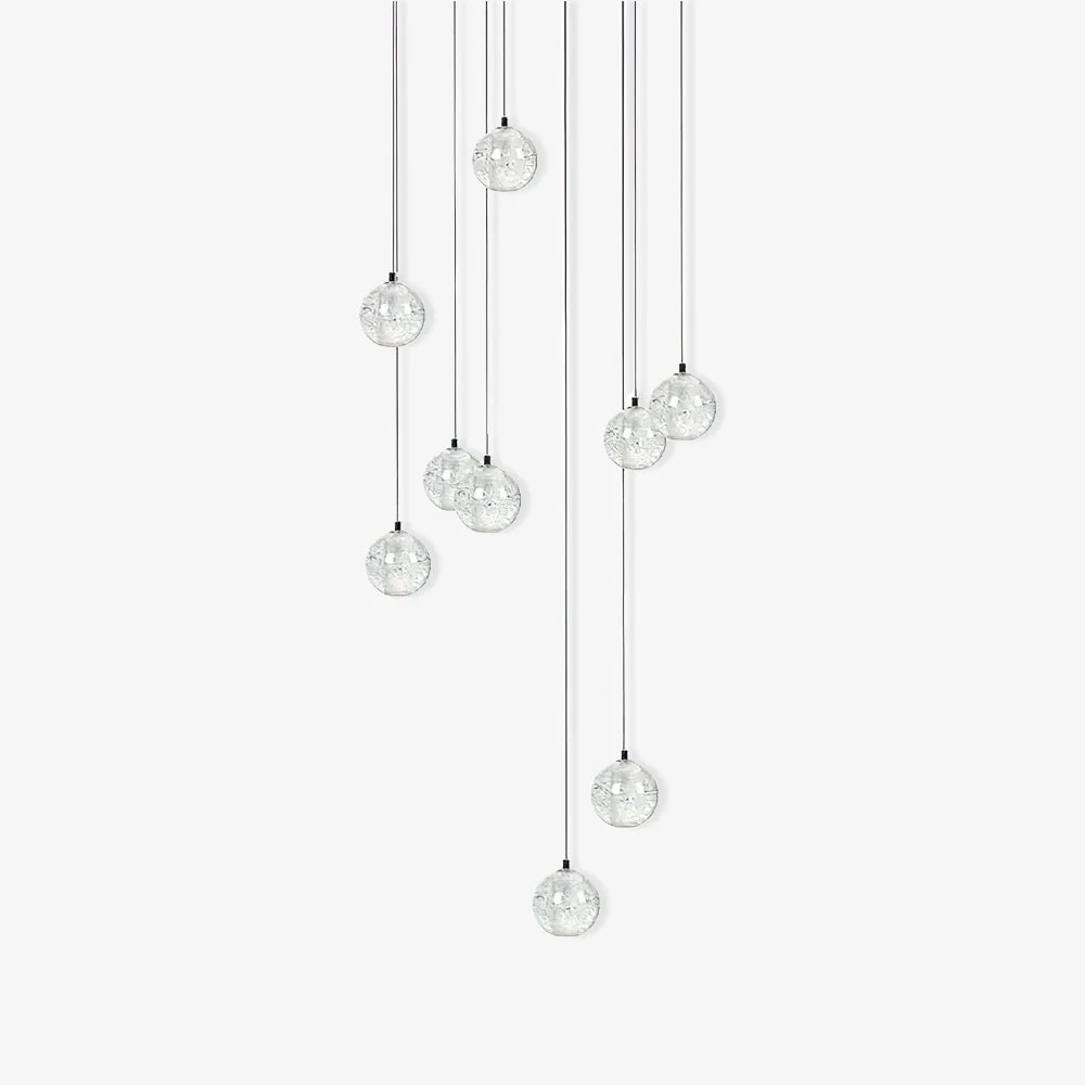 Подвесной светильник Crystal Bubbles Balls - круглое крепление, 9 подвесов ∅40см x 200см, хром, прозрачный