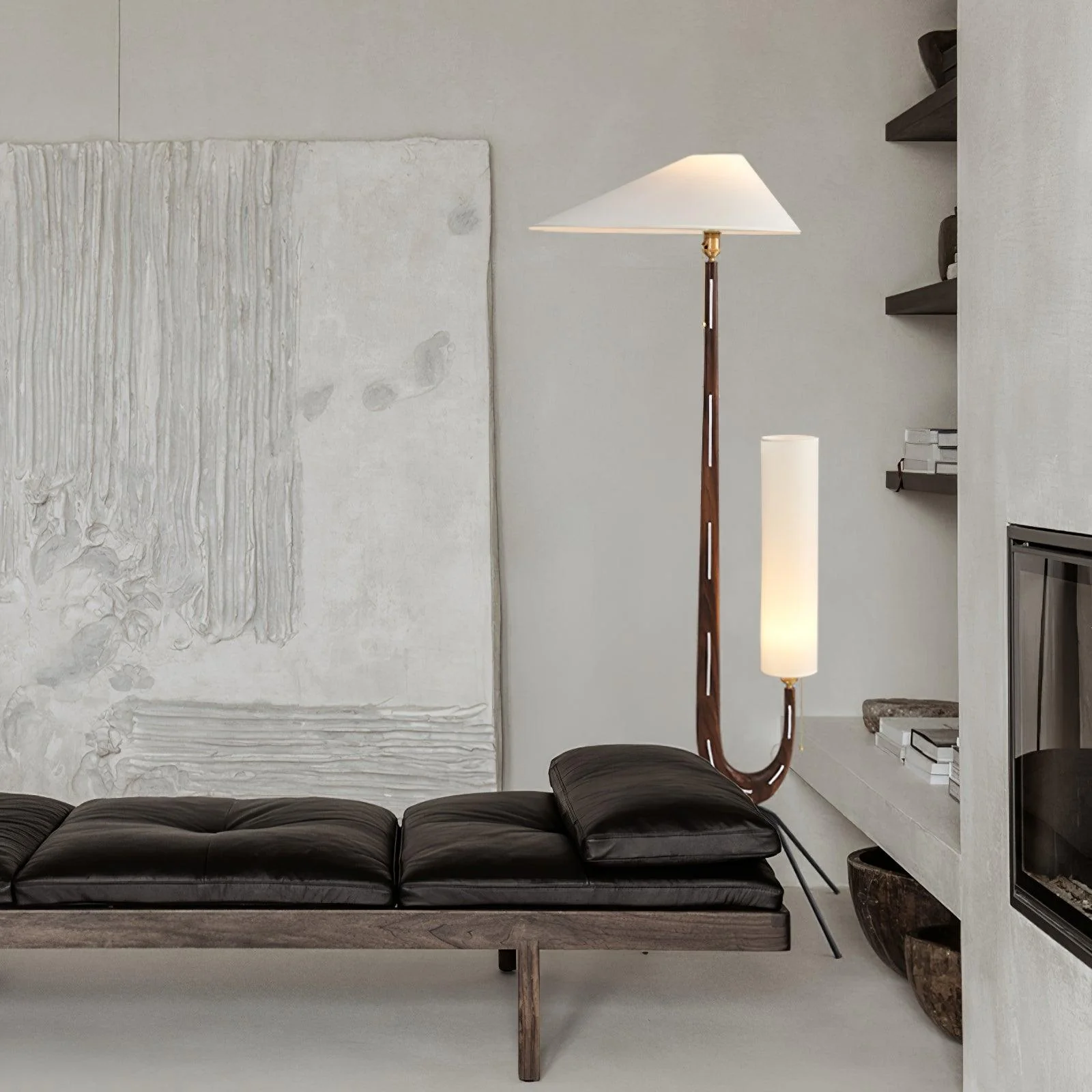 Giraffe Floor Lamp - ∅ 21.6″ x H 63.7″ / Dia 55cm x H 162cm / Walnut & White & Stainless steel / UK plug