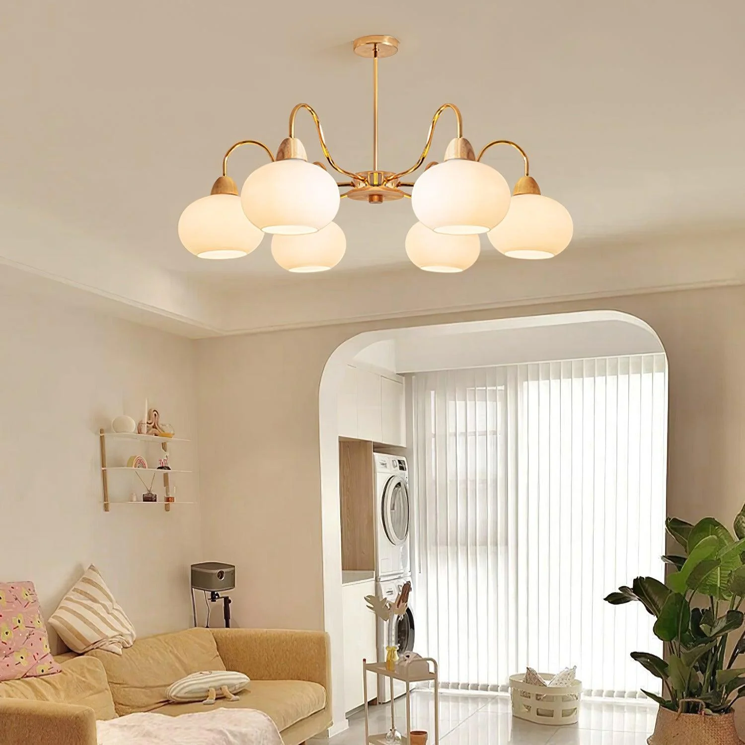Люстра Glass Persimmon - 5 плафонов ∅66см x 34см, золотой, белое стекло