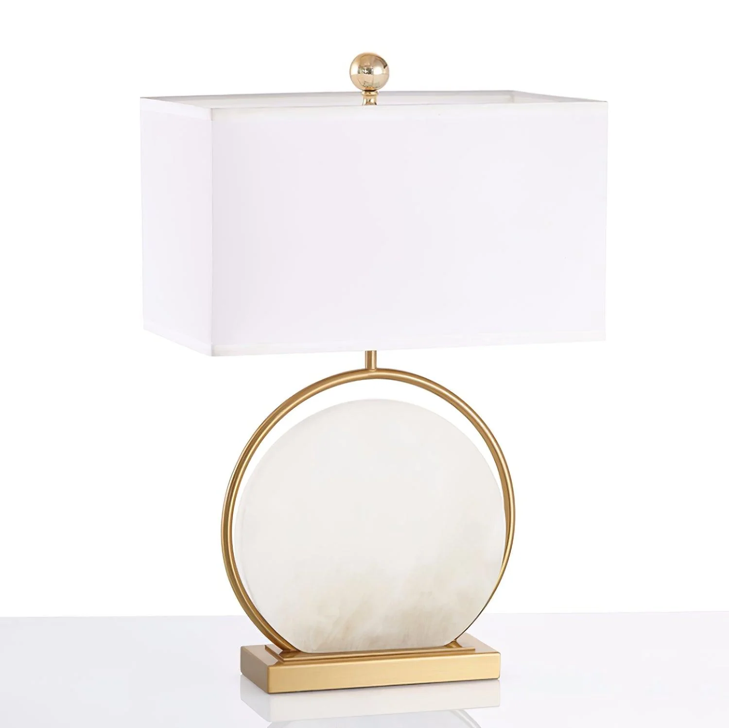 Roma White Marble Table Lamp - ∅ 14.9″ x H 24.4″/ Dia 38cm x H 62cm / Gold & White Alabaster / US plug