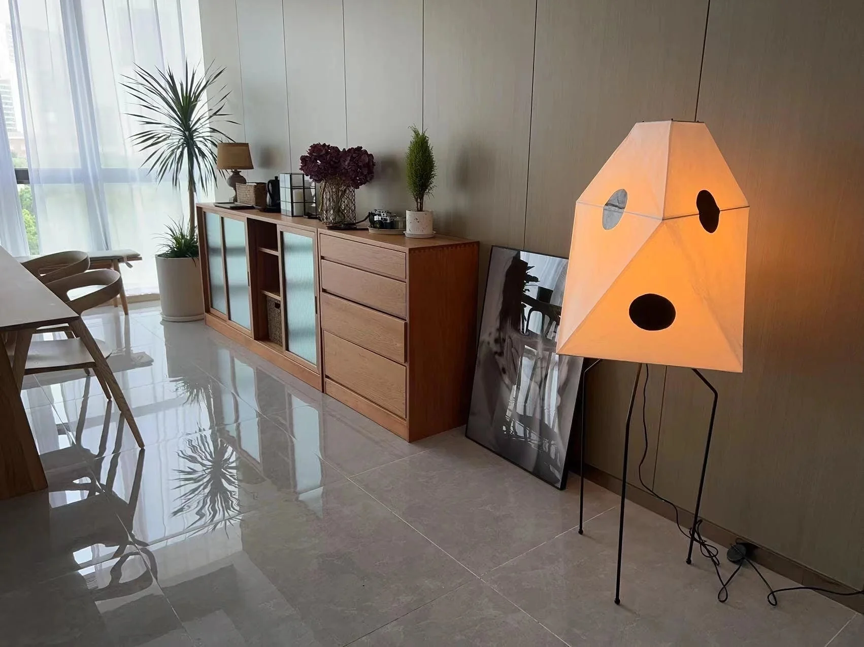 Торшер Origami Lantern - ∅56см x 34см, черный, белый