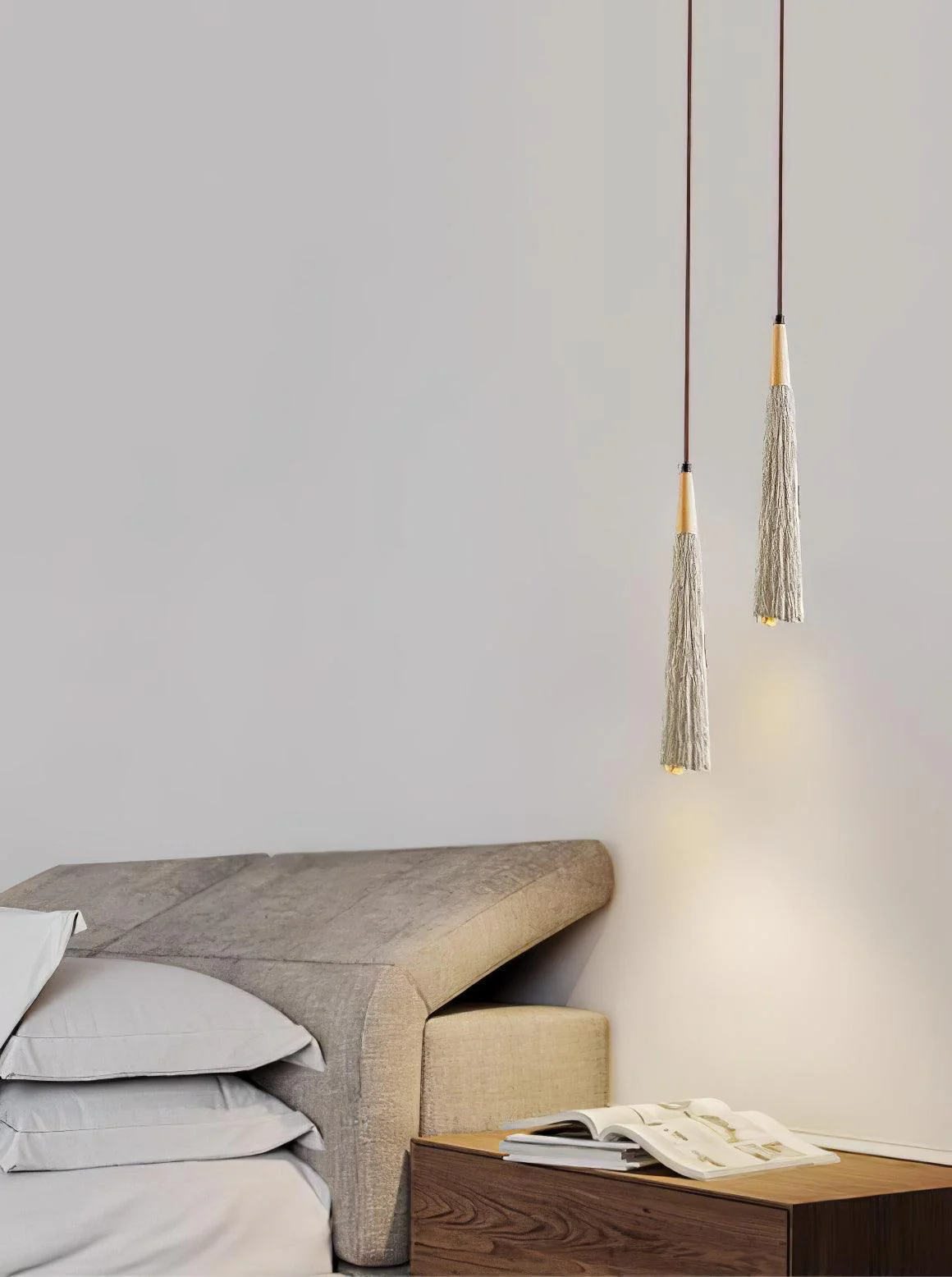 Подвесной светильник Concrete Pleated - ∅7см x 42см, натуральное дерево, серый бетон