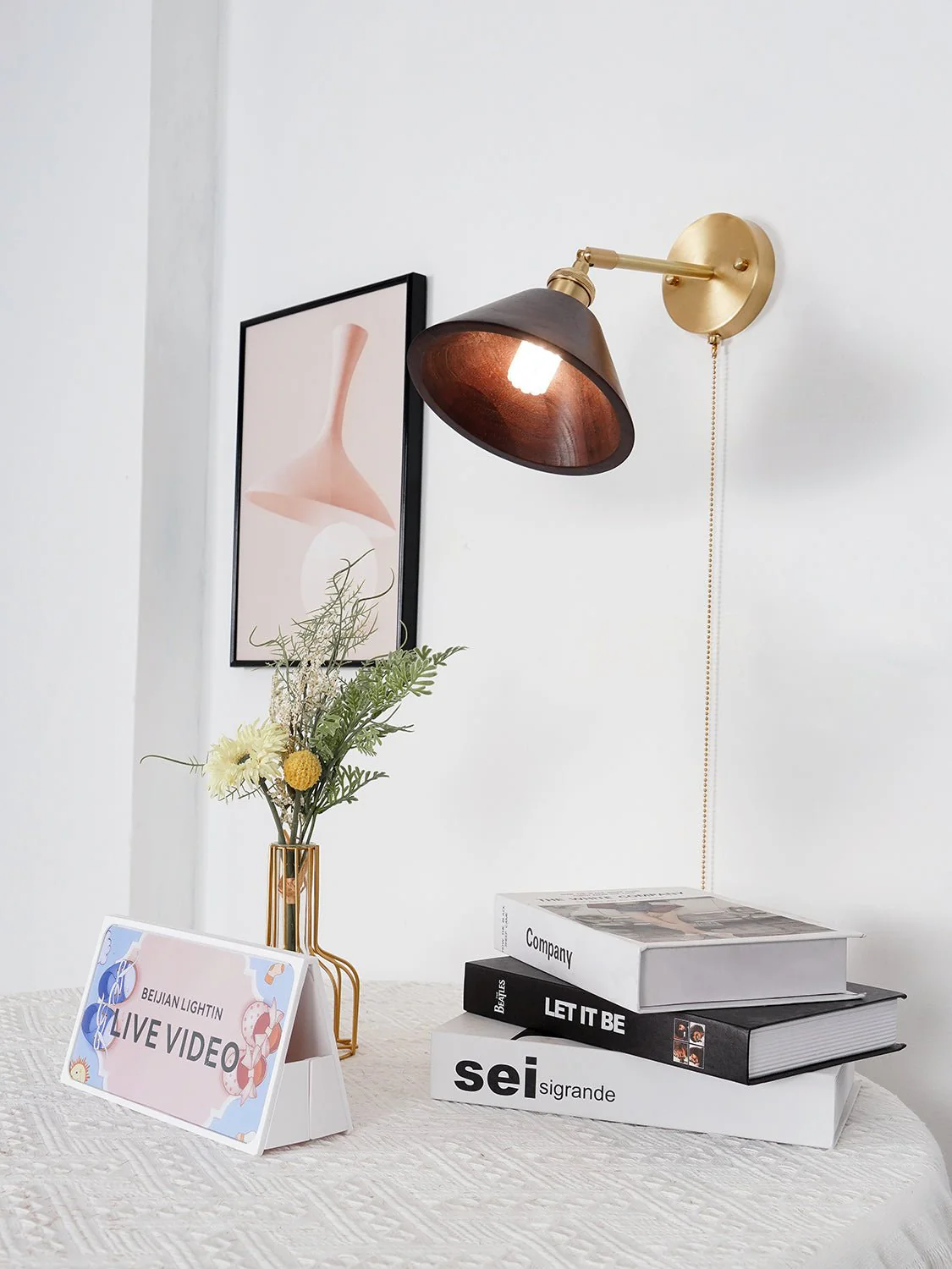 Vintage Wood Wall Lamp - Model B set of 2 / Brass + Black Walnut Wood