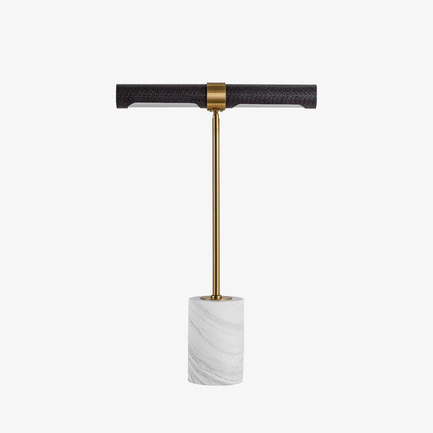 Kippy Table Lamp - ∅ 11″ x H 17.7″ / Dia 28cm x H 45cm / Gold+Brown leather / US plug
