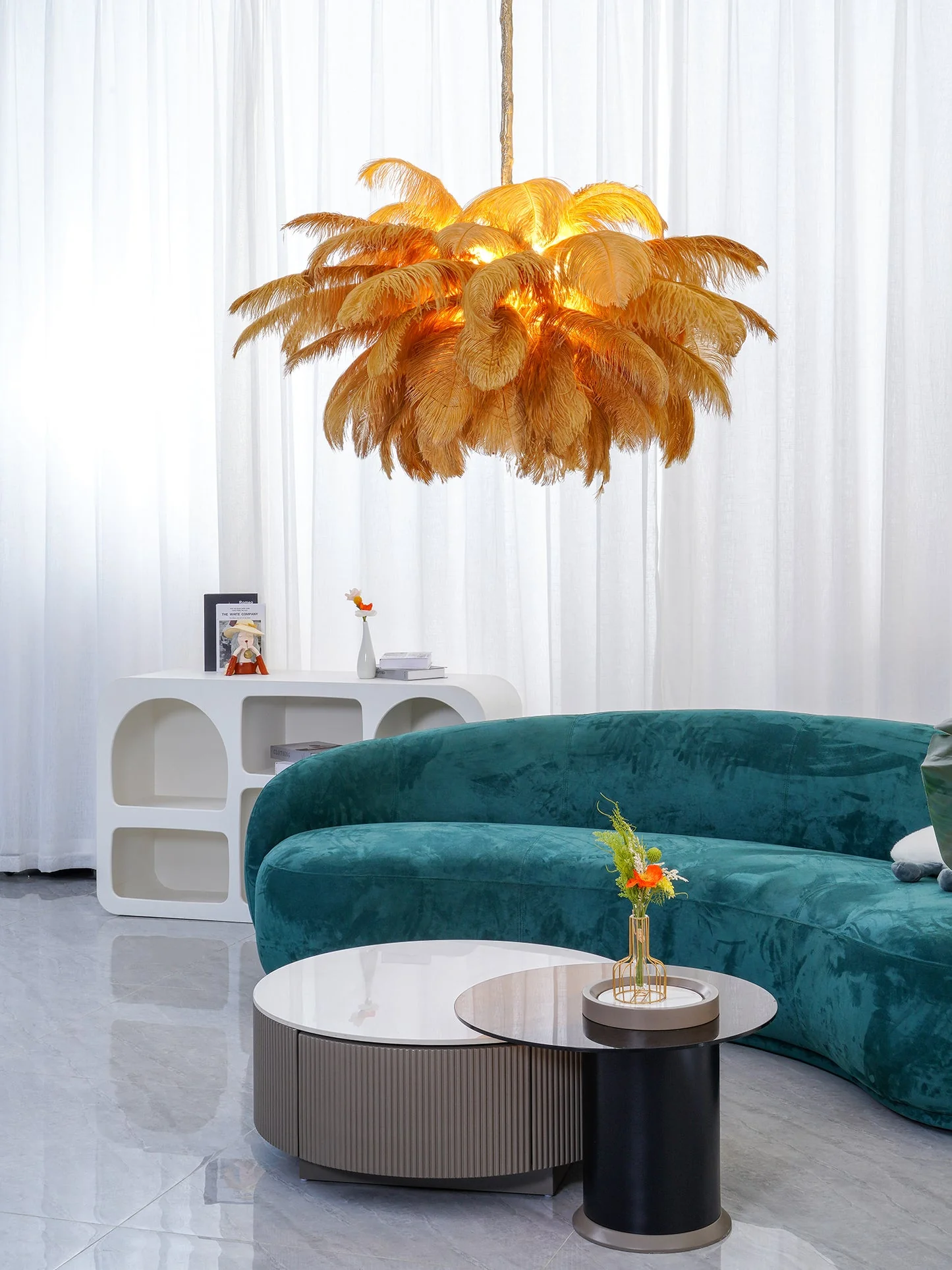 Люстра Ostrich Feather - ∅110см x 90см, серебро, белый