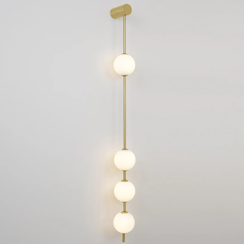 Vertical Balls Wall Lamp - 5 Lamps Set of 2 / Nickel & Glass Ball / Neutral Light