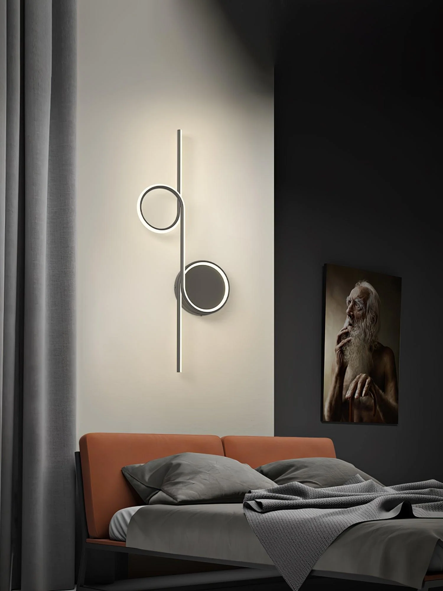 Rhythmic Line Wall Light - 1 ring ∅ 23.6″ x H 7.1″ / Dia 60cm x H 18cm Set of 2 / Black / Three-Color Changing Light