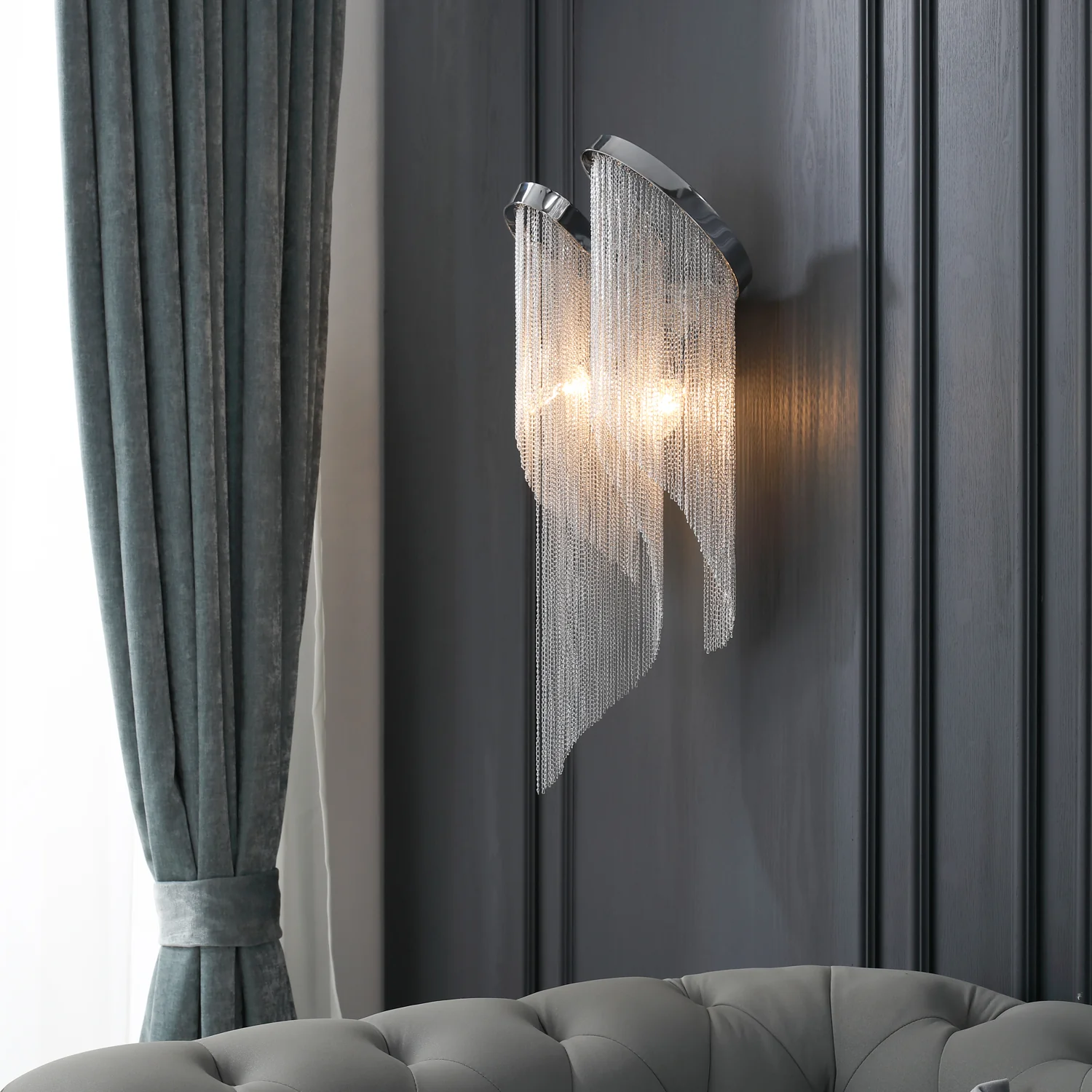 Chain Tassel Wall Lamp - Set of 2 / Silver