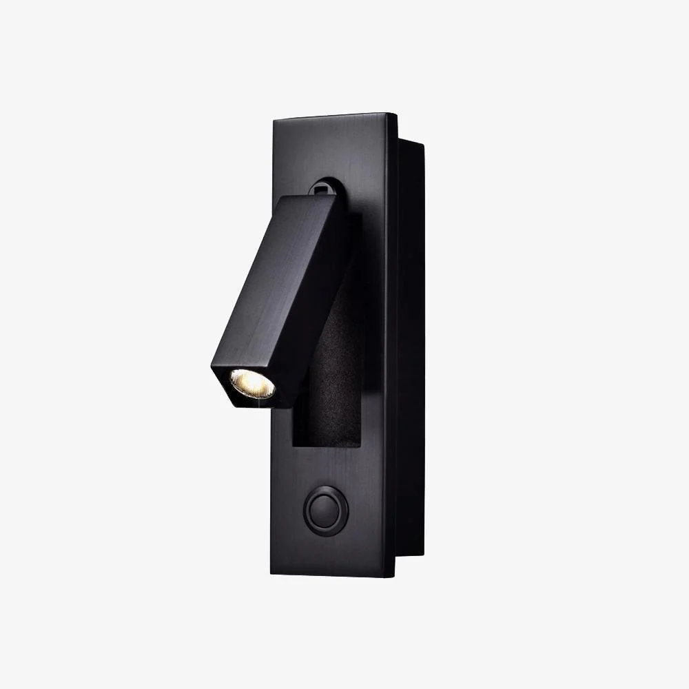 Настенный светильник Embedded Bedside Sconce - прямоугольник, кнопочный переключатель, ∅5см x 18см, матовый черный, медь, теплый свет