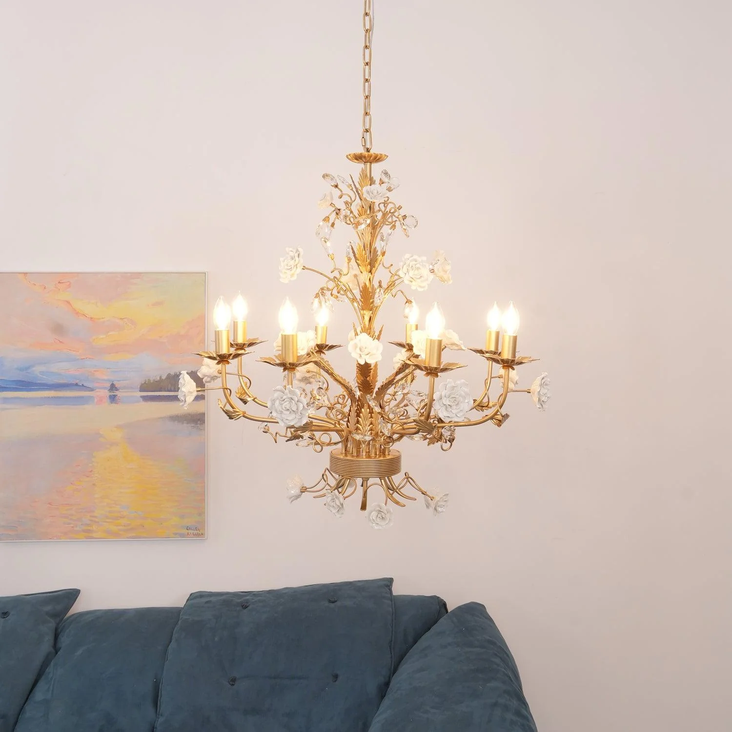Люстра White Rose Crystal - 8 плафонов ∅80см x 75см, золотой, белый